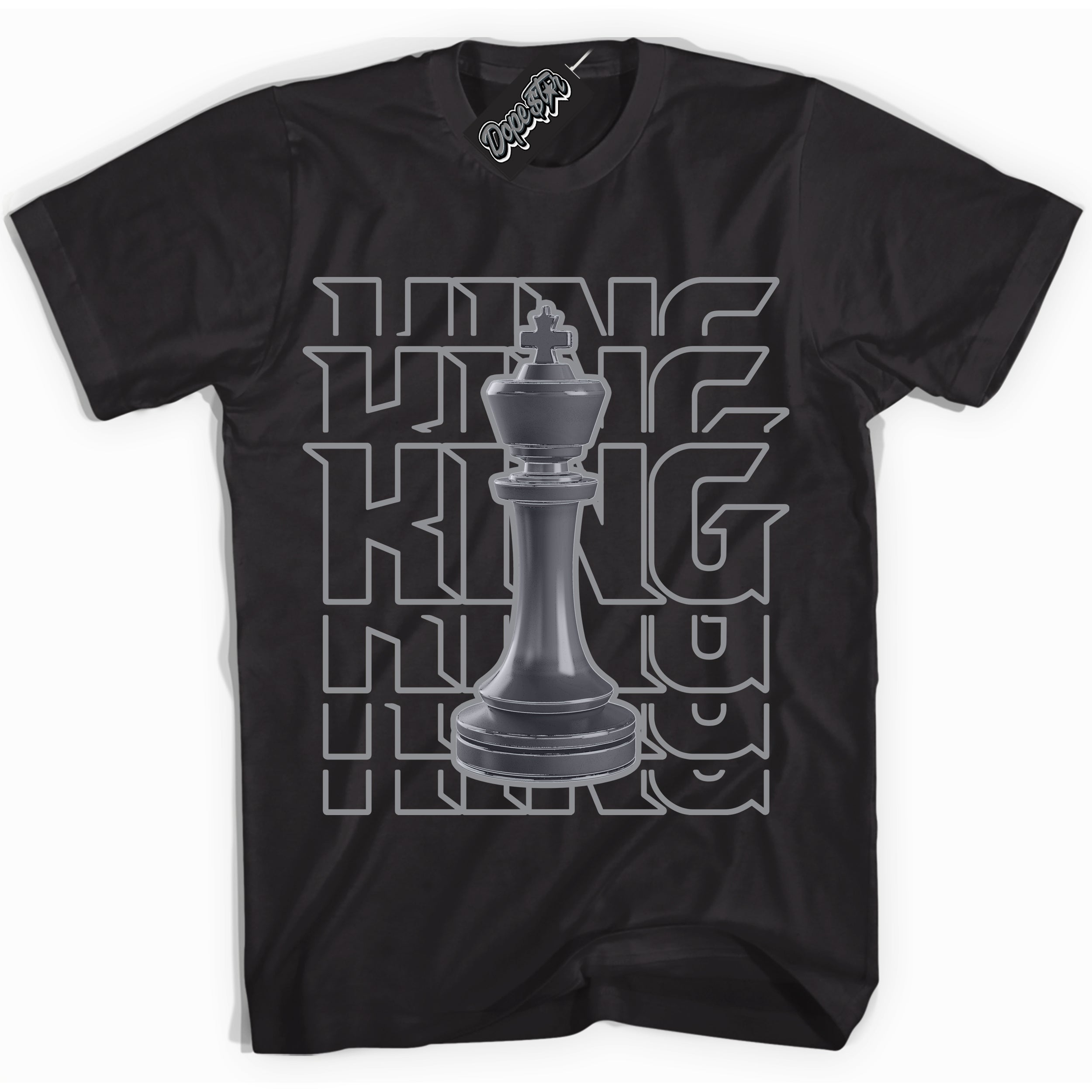 Cool Black Shirt with “ King Chess ” design that perfectly matches Paris Olympics Wet Cement 4s Jordans.
