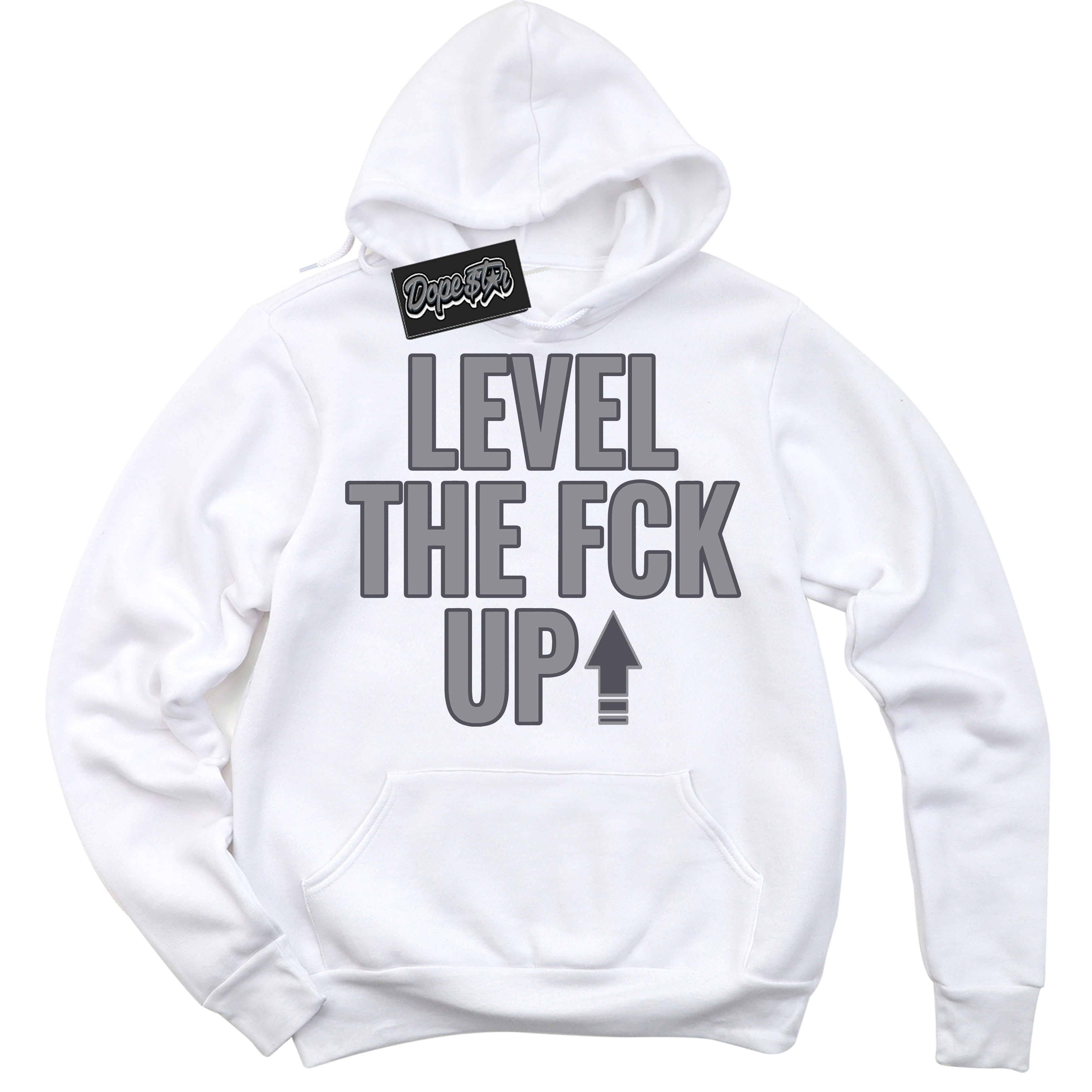 Cool White Hoodie with “ Level The Fck Up ”  design that Perfectly Matches Paris Olympics Wet Cement 4s Jordans.
