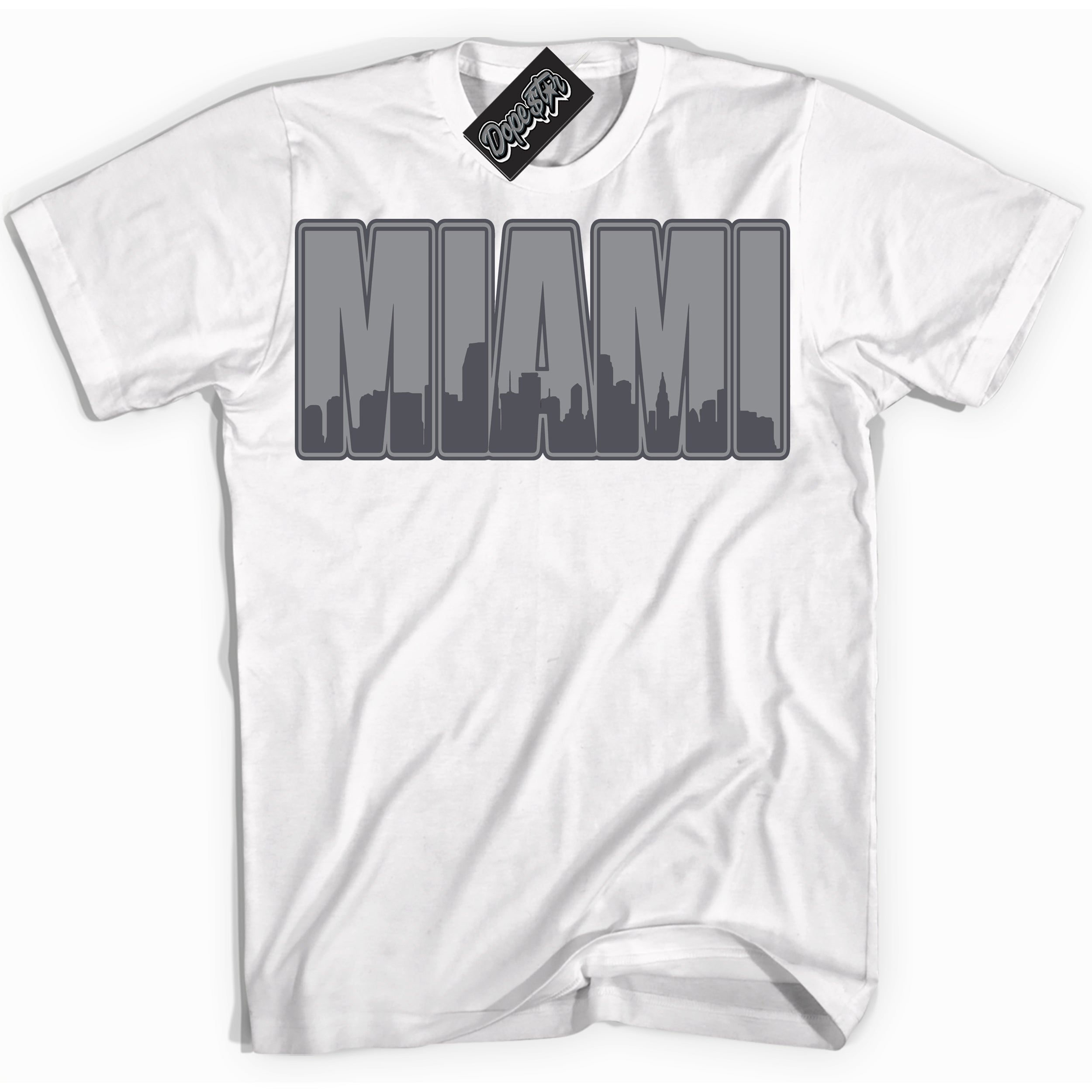 Cool White Shirt with “ Miami ” design that perfectly matches Paris Olympics Wet Cement 4s Jordans.
