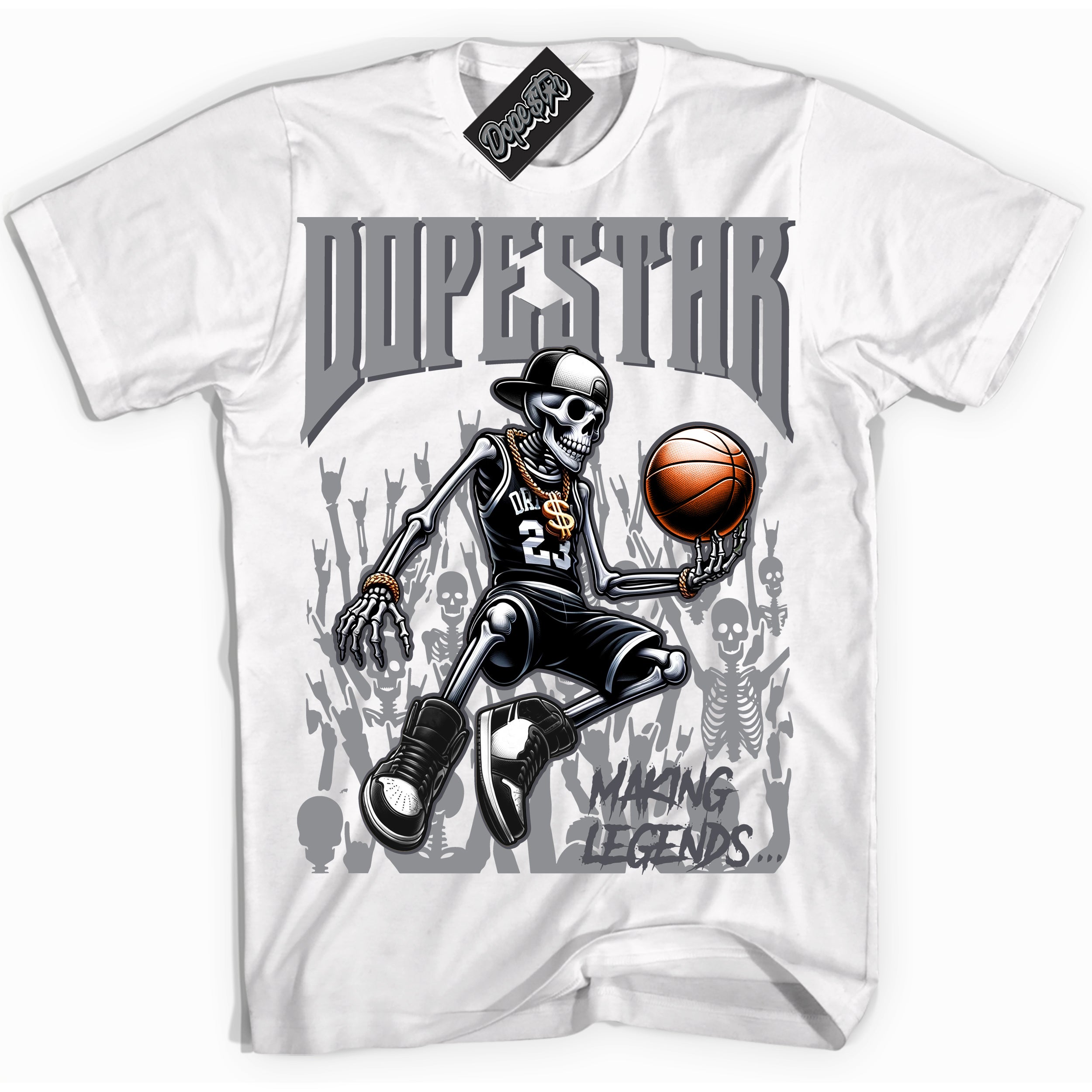 Cool White Shirt with “ Making Legends ” design that perfectly matches Paris Olympics Wet Cement 4s Jordans.
