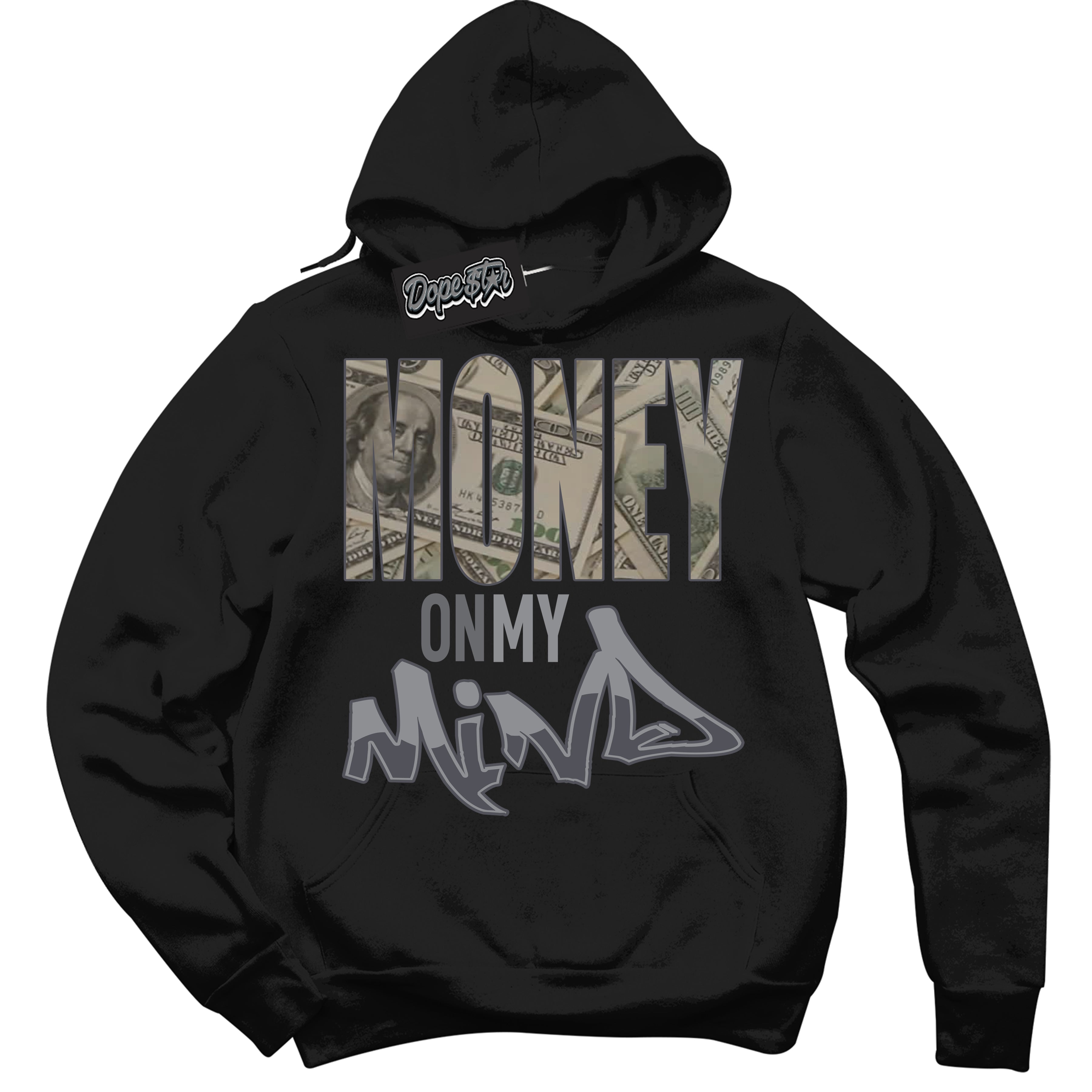 Cool Black Hoodie with “ Money On My Mind ”  design that Perfectly Matches Paris Olympics Wet Cement 4s Jordans.
