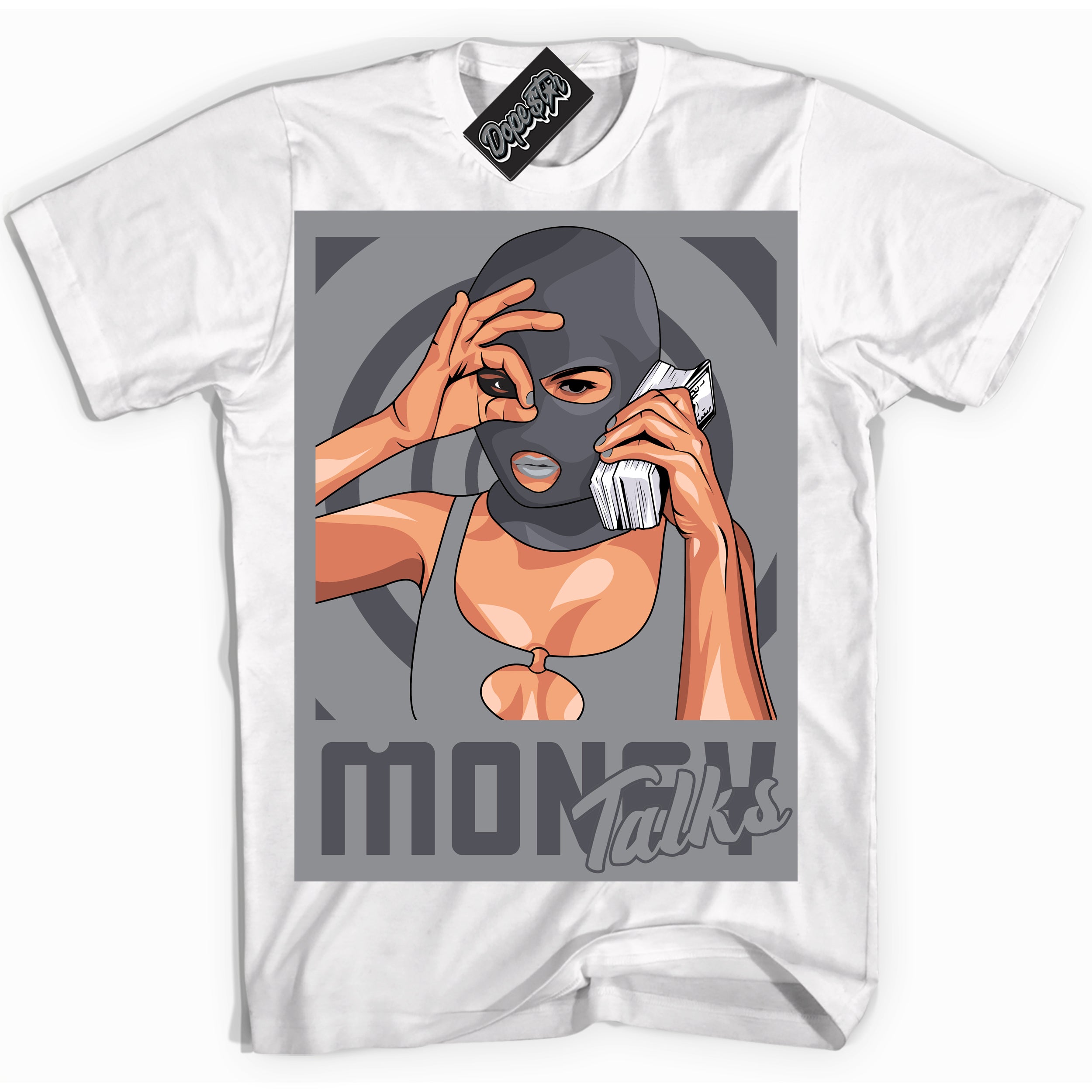 Cool White Shirt with “ Money Talks ” design that perfectly matches Paris Olympics Wet Cement 4s Jordans.
