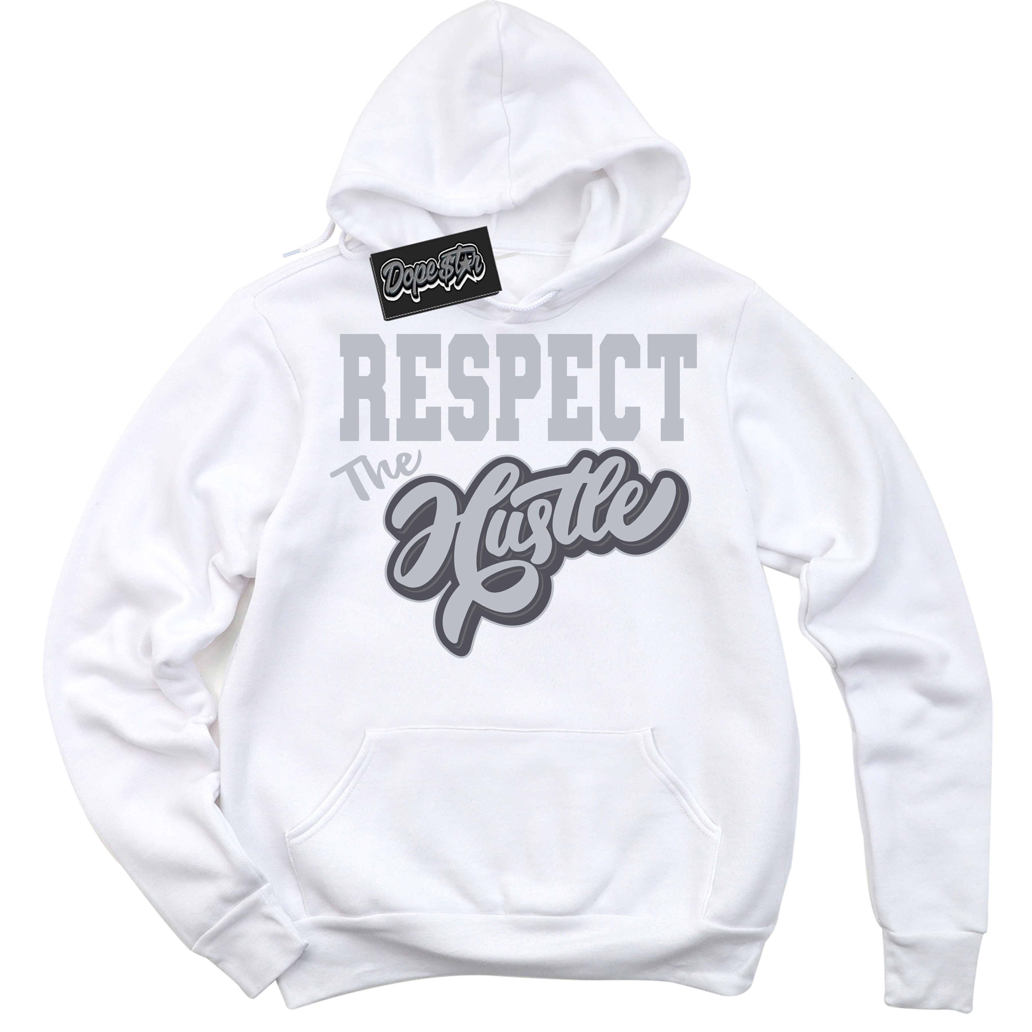 Cool White Hoodie with “ Respect The Hustle ”  design that Perfectly Matches Paris Olympics Wet Cement 4s Jordans.
