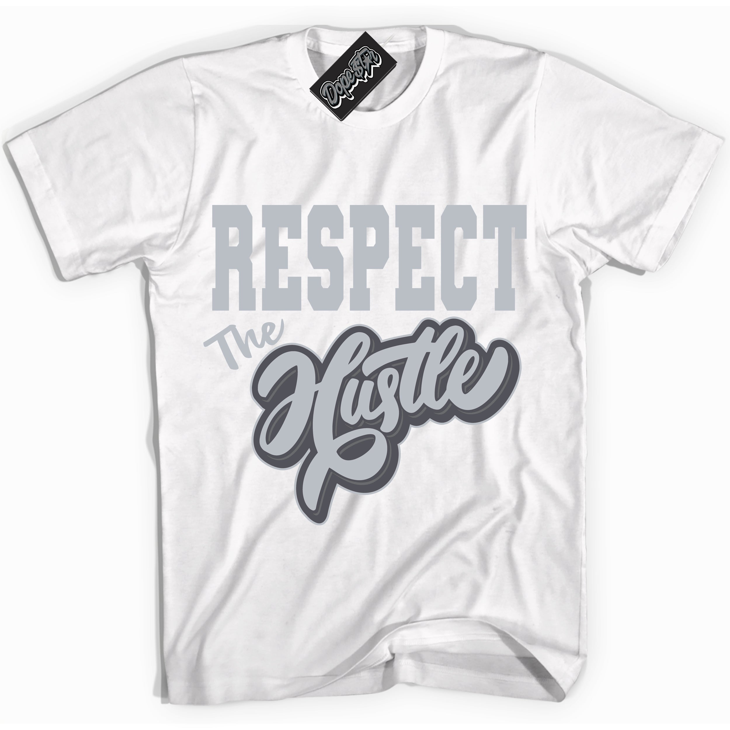 Cool White Shirt with “ Respect The Hustle ” design that perfectly matches Paris Olympics Wet Cement 4s Jordans.
