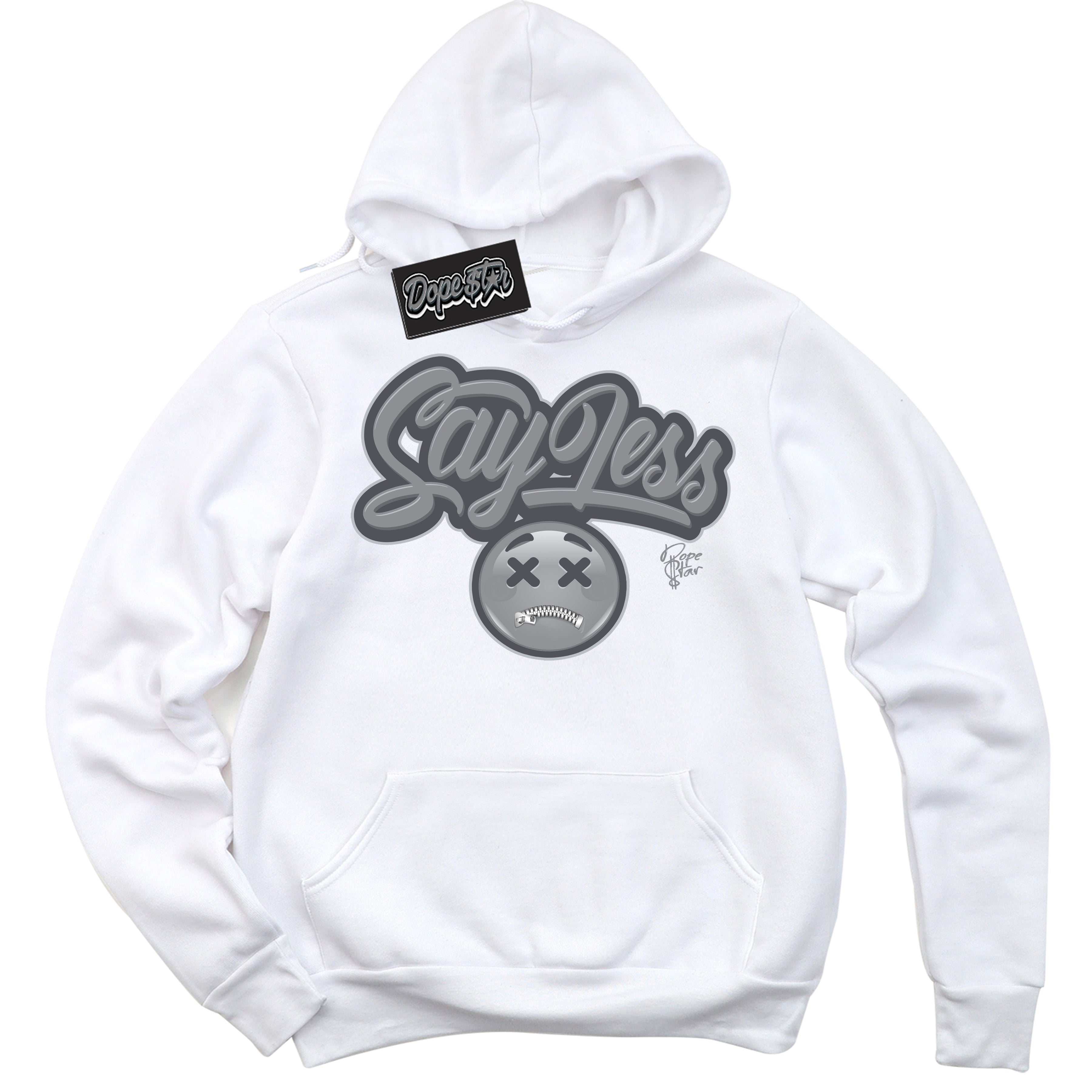 Cool White Hoodie with “ Say Less ”  design that Perfectly Matches Paris Olympics Wet Cement 4s Jordans.
