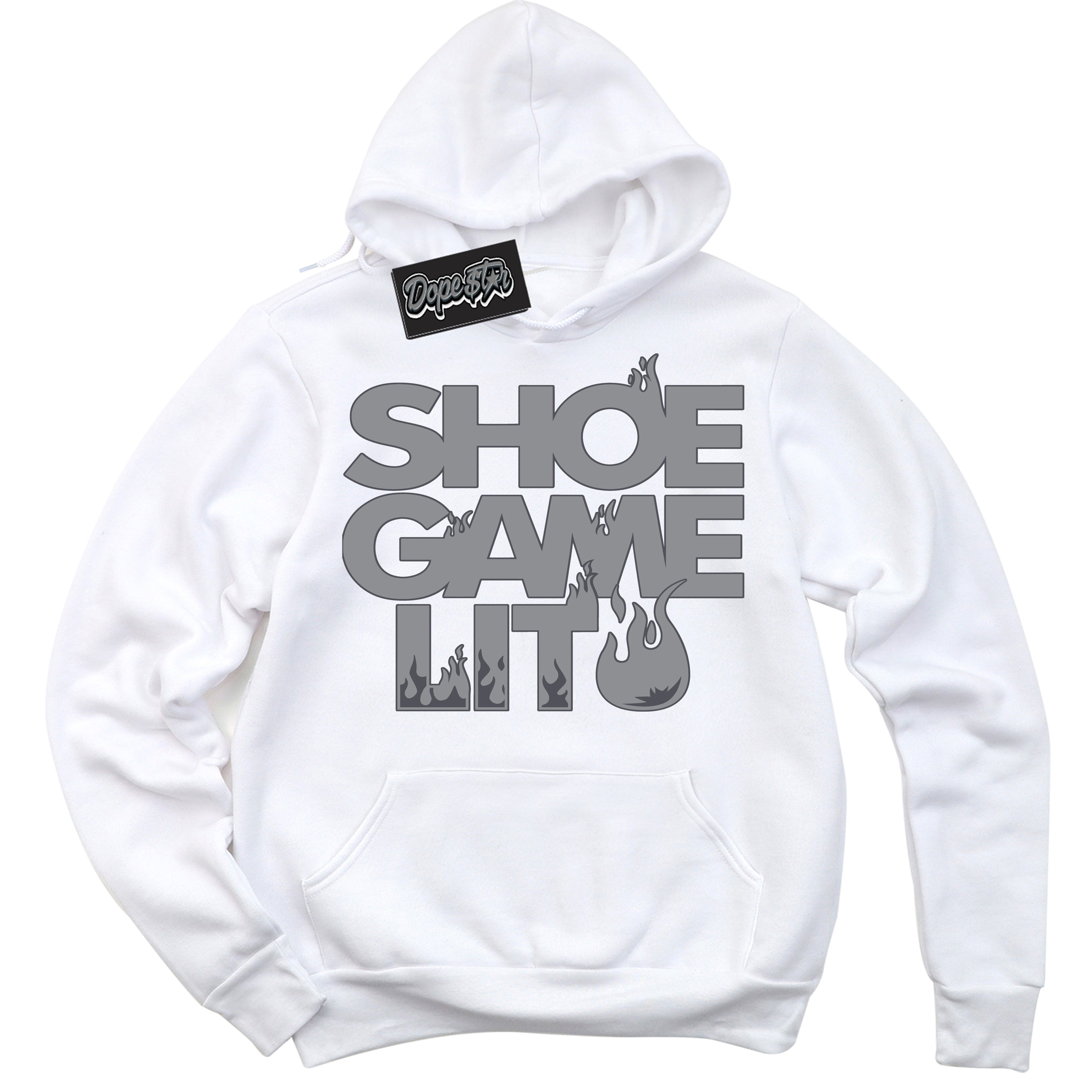 Cool White Hoodie with “ Shoe Game Lit ”  design that Perfectly Matches Paris Olympics Wet Cement 4s Jordans.
