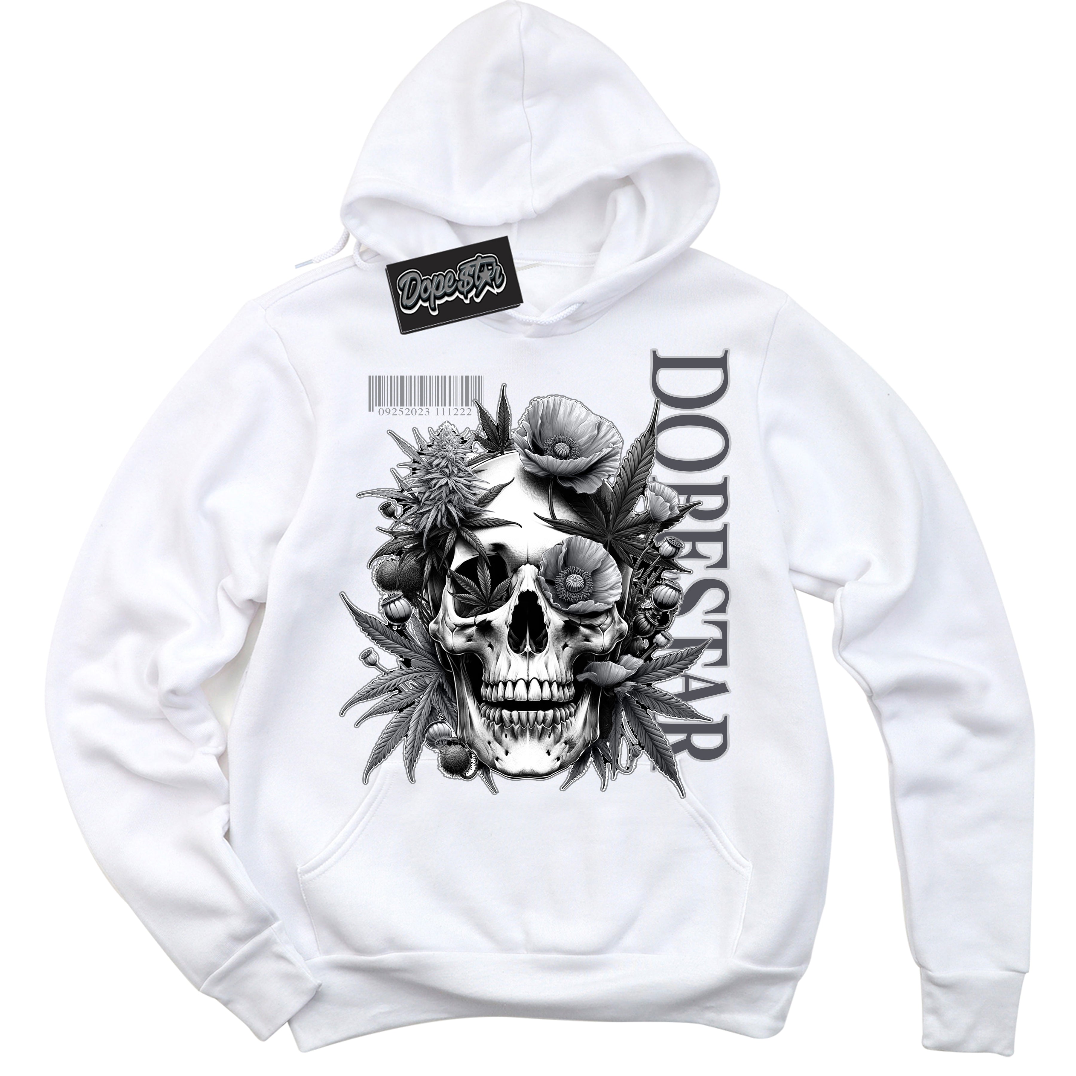 Cool White Hoodie with “ Skull Poppies ”  design that Perfectly Matches Paris Olympics Wet Cement 4s Jordans.
