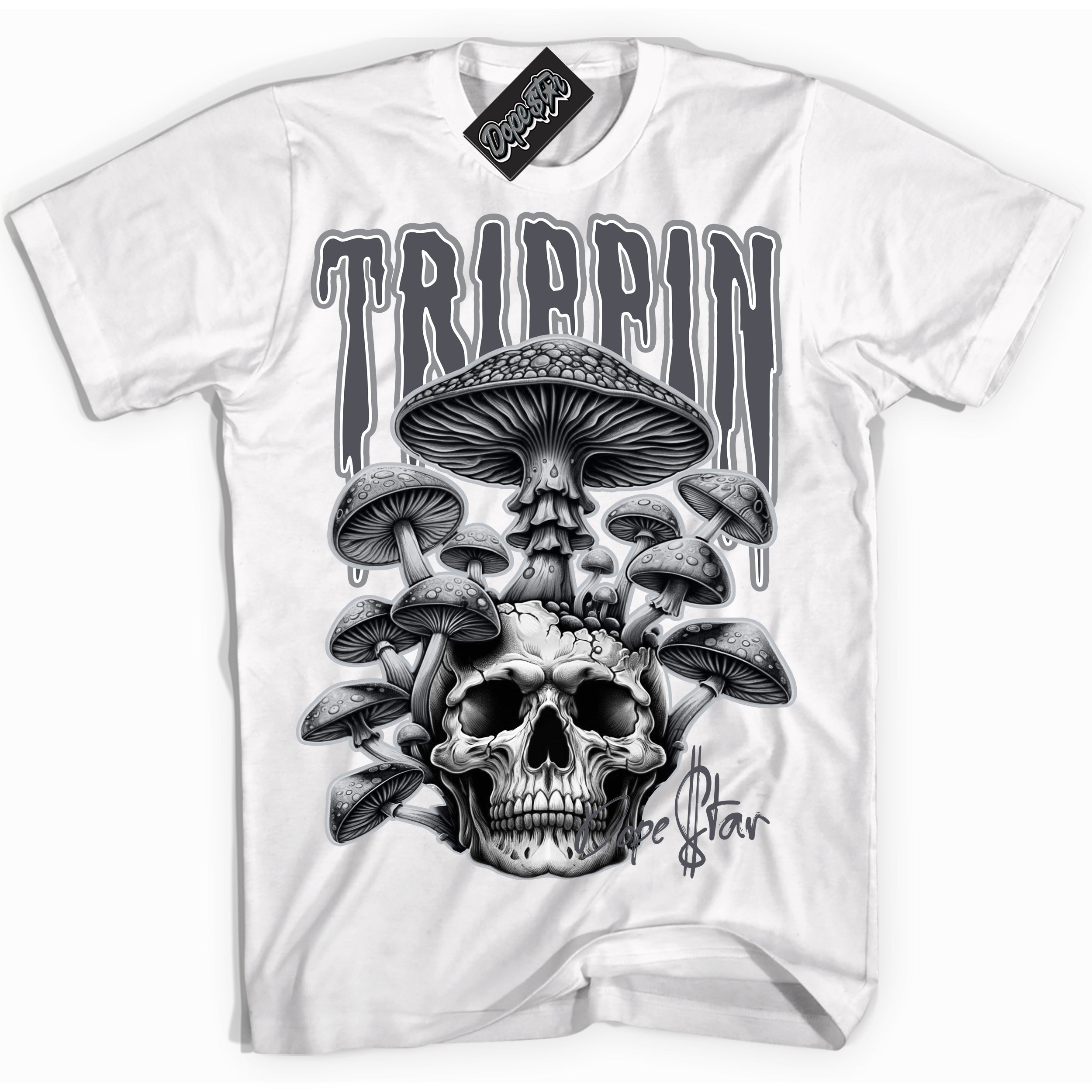 Cool White Shirt with “ Trippin ” design that perfectly matches Paris Olympics Wet Cement 4s Jordans.
