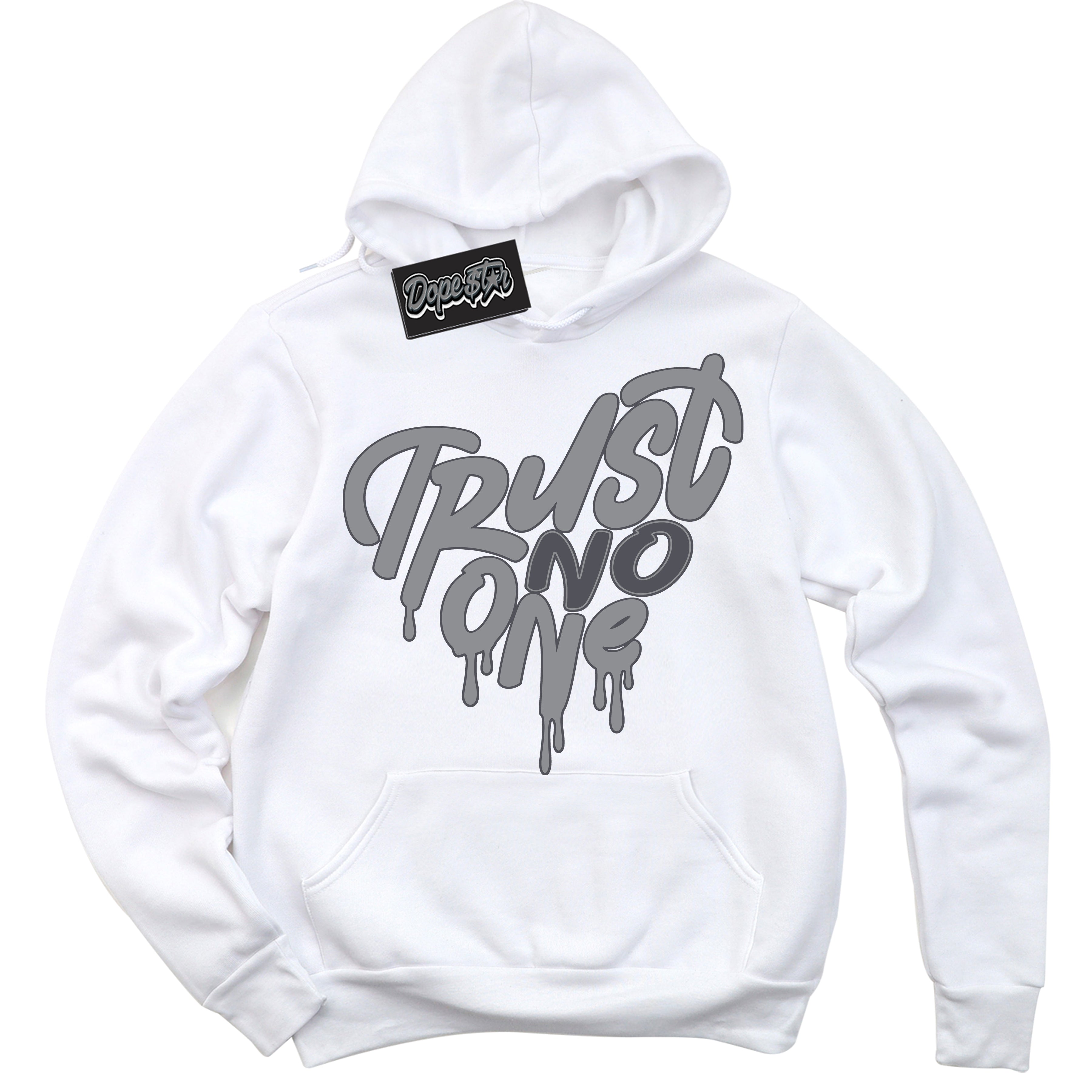 Cool White Hoodie with “ Trust No One Heart ”  design that Perfectly Matches Paris Olympics Wet Cement 4s Jordans.
