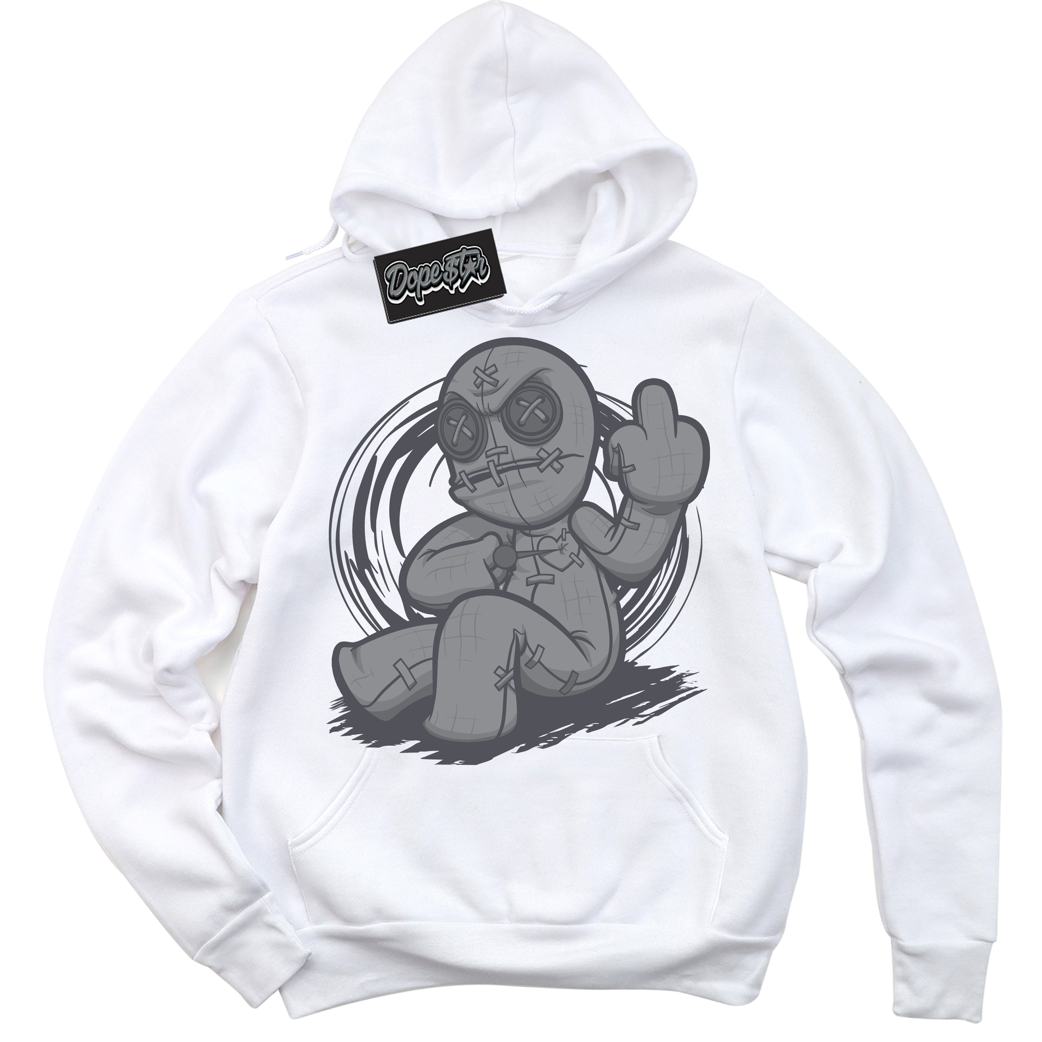 Cool White Hoodie with “ Voodoo Doll ”  design that Perfectly Matches Paris Olympics Wet Cement 4s Jordans.
