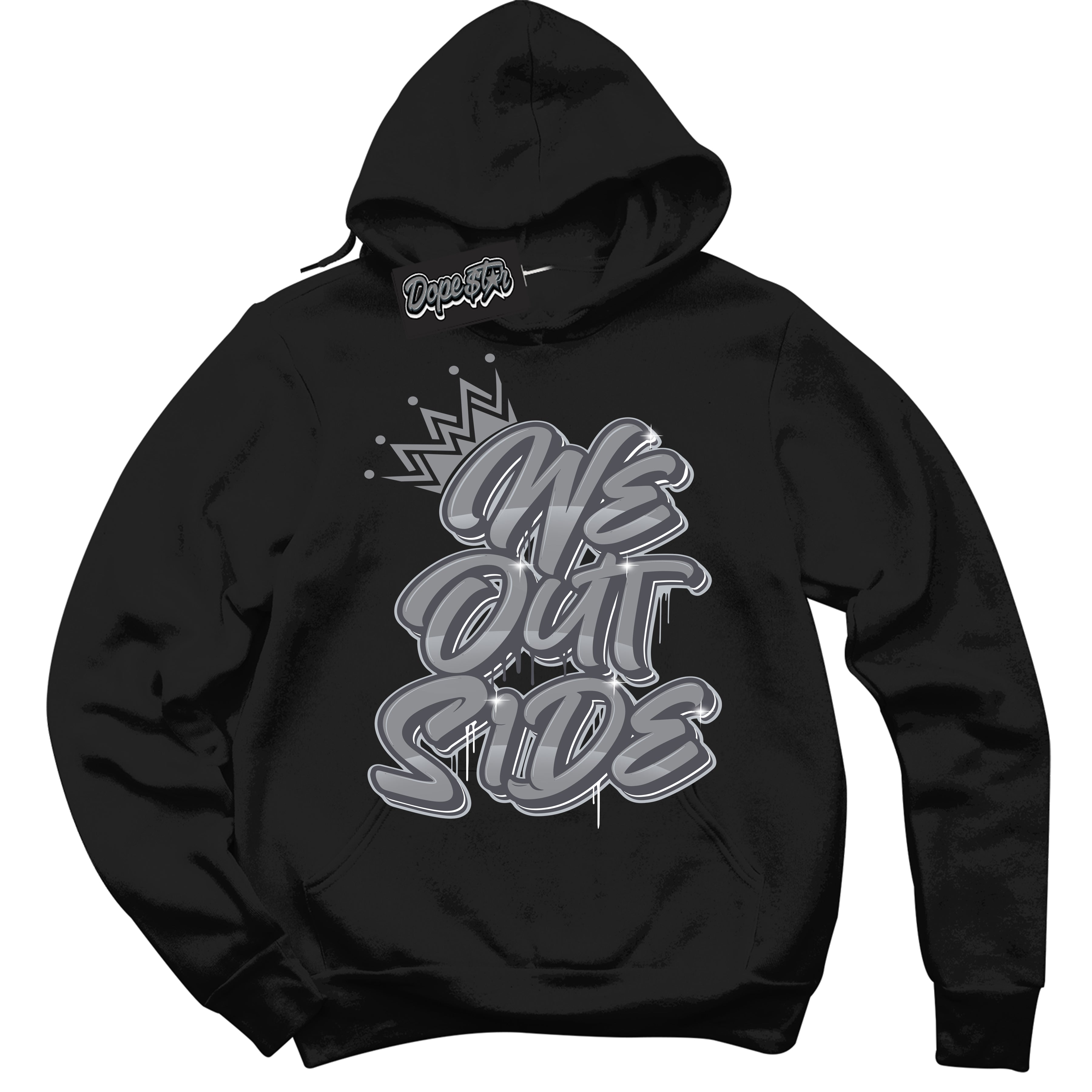 Cool Black Hoodie with “ We Outside ”  design that Perfectly Matches Paris Olympics Wet Cement 4s Jordans.
