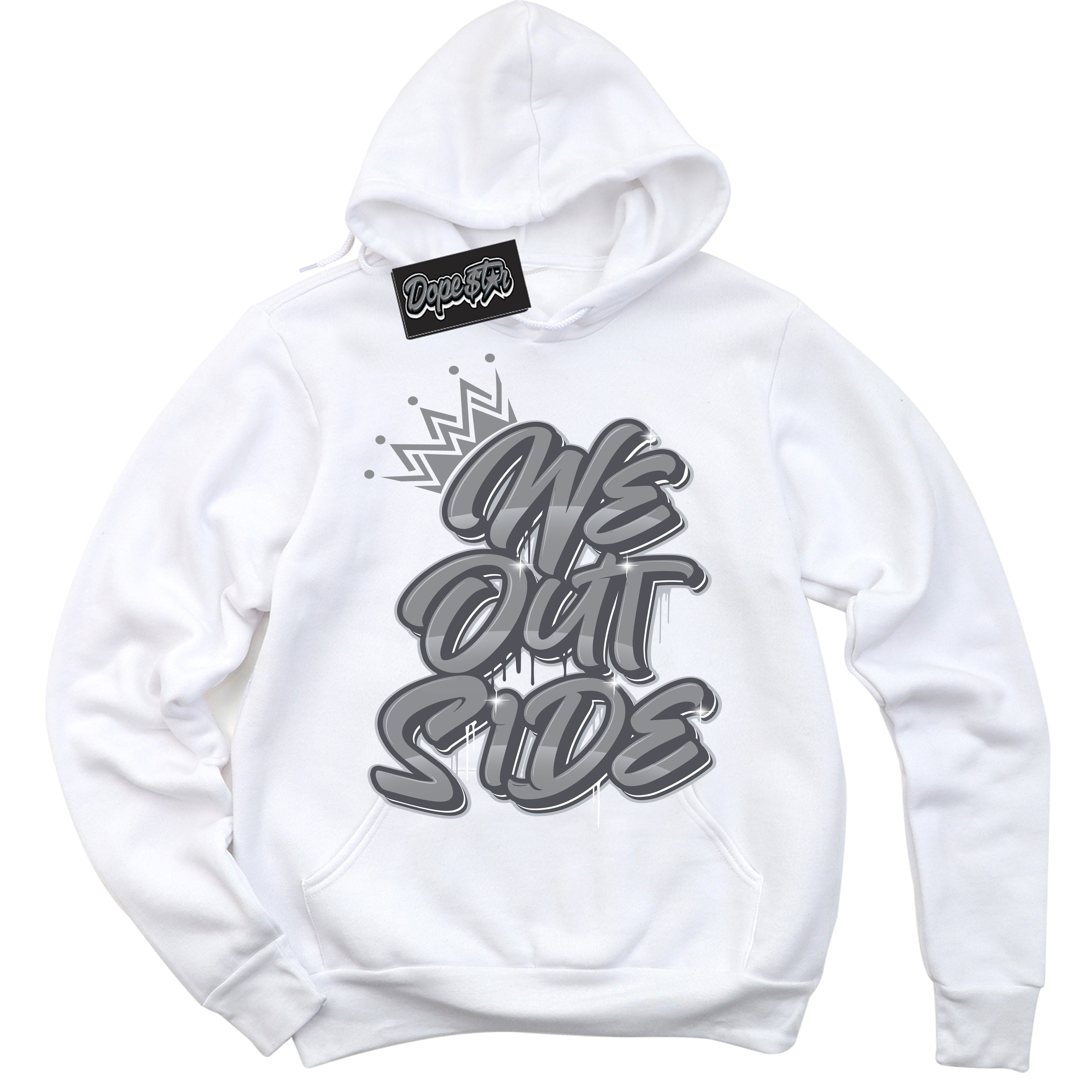 Cool White Hoodie with “ We Outside ”  design that Perfectly Matches Paris Olympics Wet Cement 4s Jordans.
