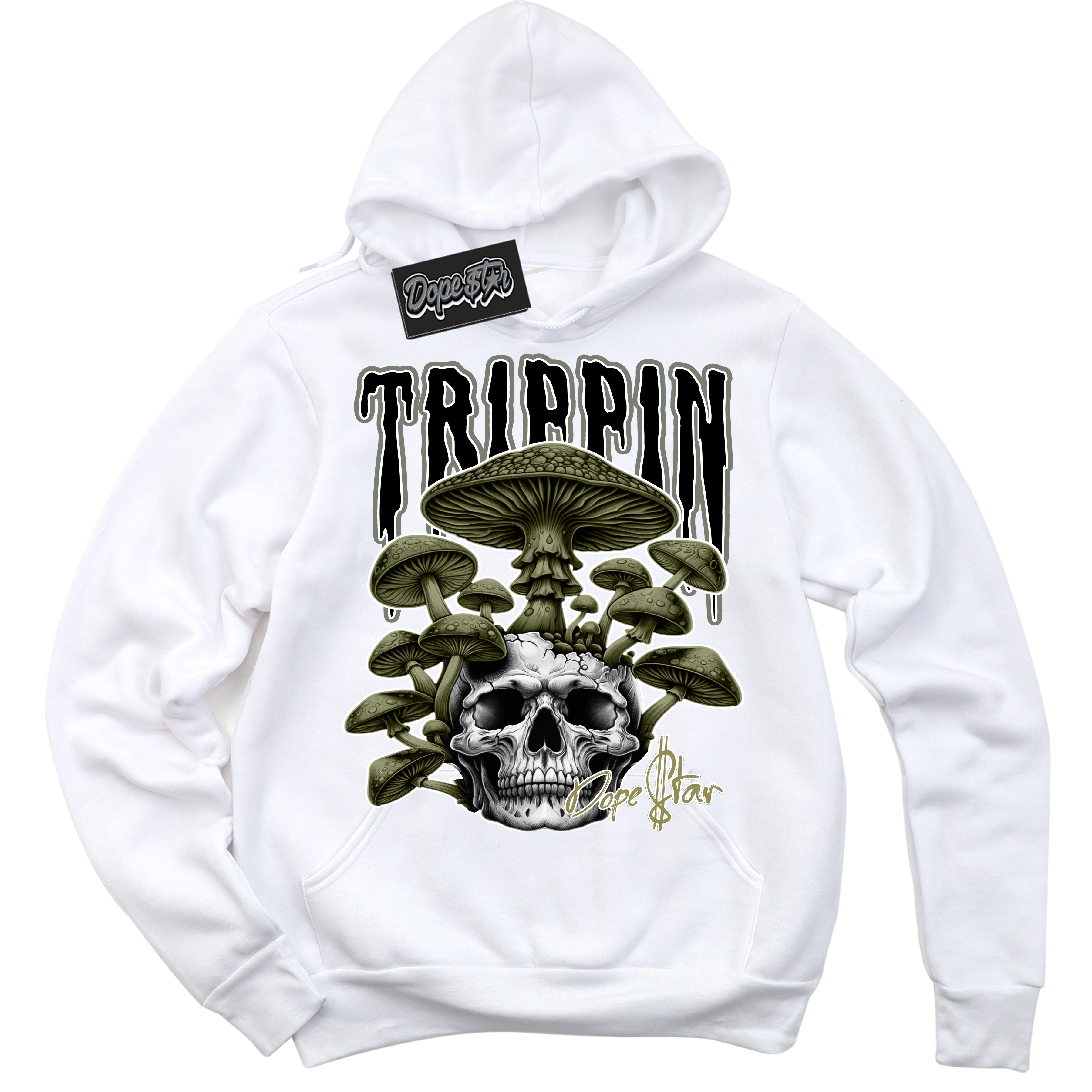 Cool White Hoodie with “ Trippin”  design that Perfectly Matches Craft Olive 4s Sneakers.