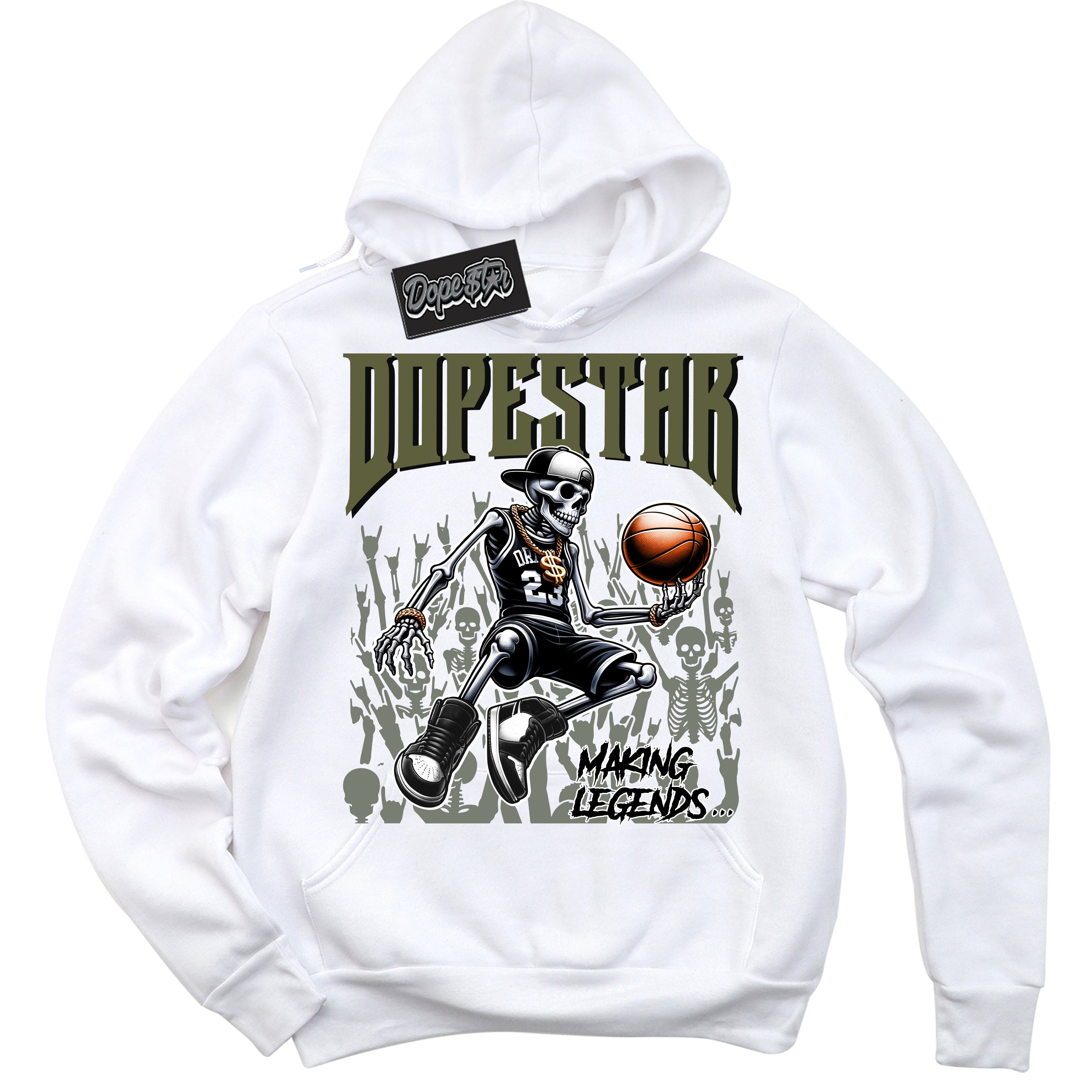 Cool White Hoodie with “ Making Legends ”  design that Perfectly Matches Craft Olive 4s Sneakers.