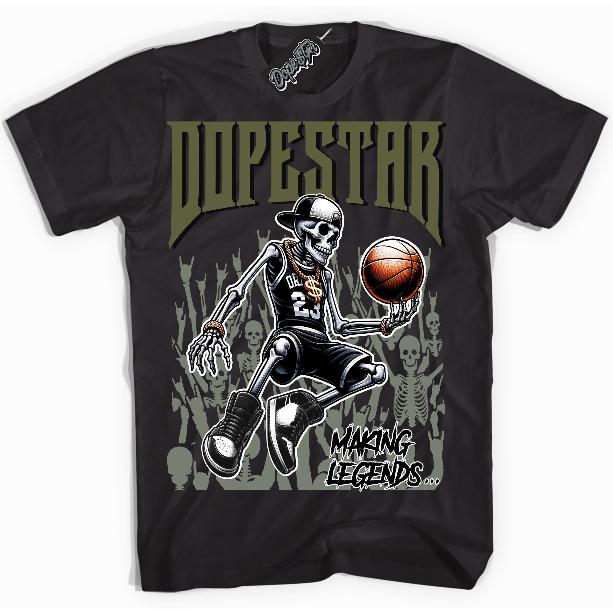 Cool Black Shirt with “ Making Legends ” design that perfectly matches Craft Olive 4s Sneakers.