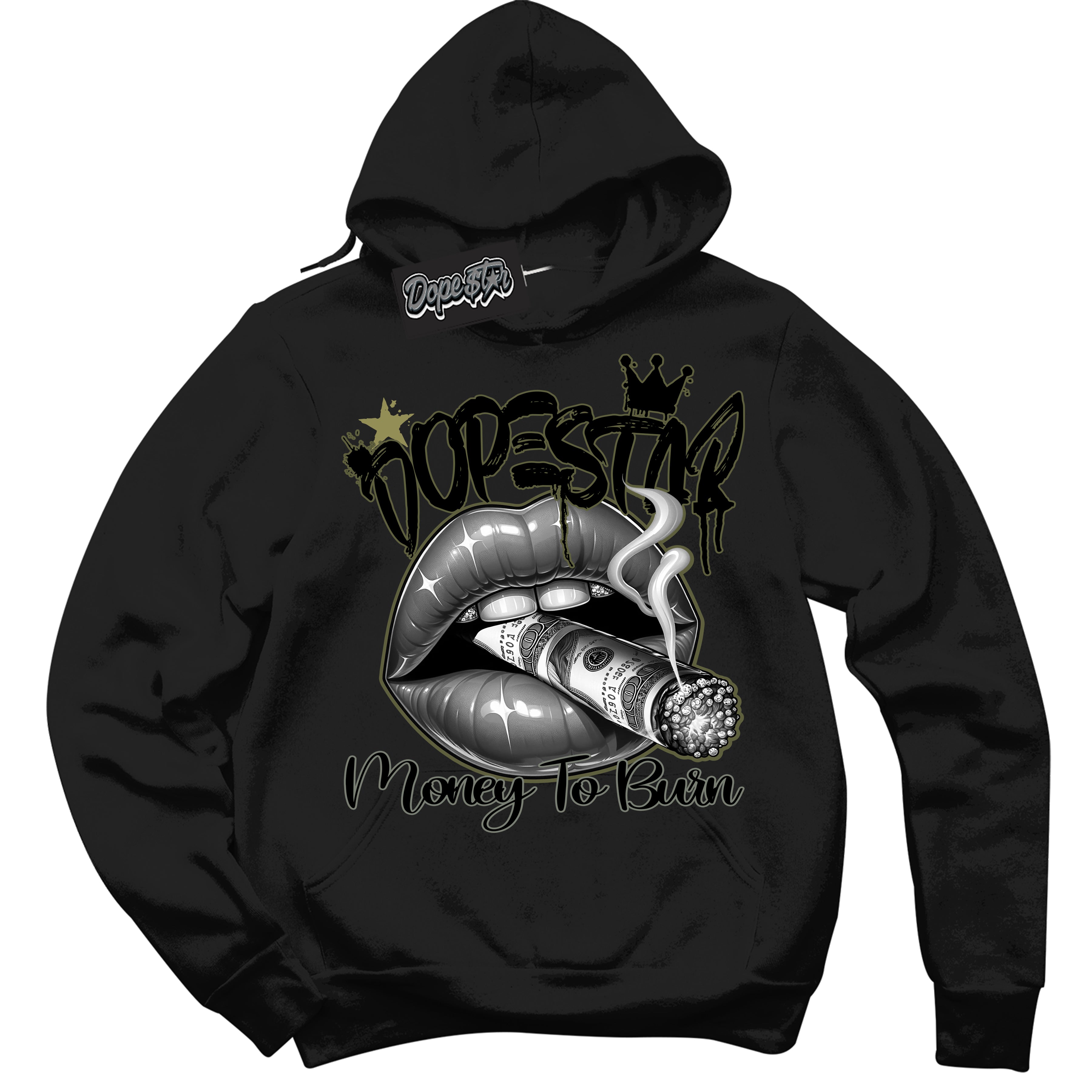 Cool Black Hoodie with “ Money To Burn ”  design that Perfectly Matches Craft Olive 4s Sneakers.