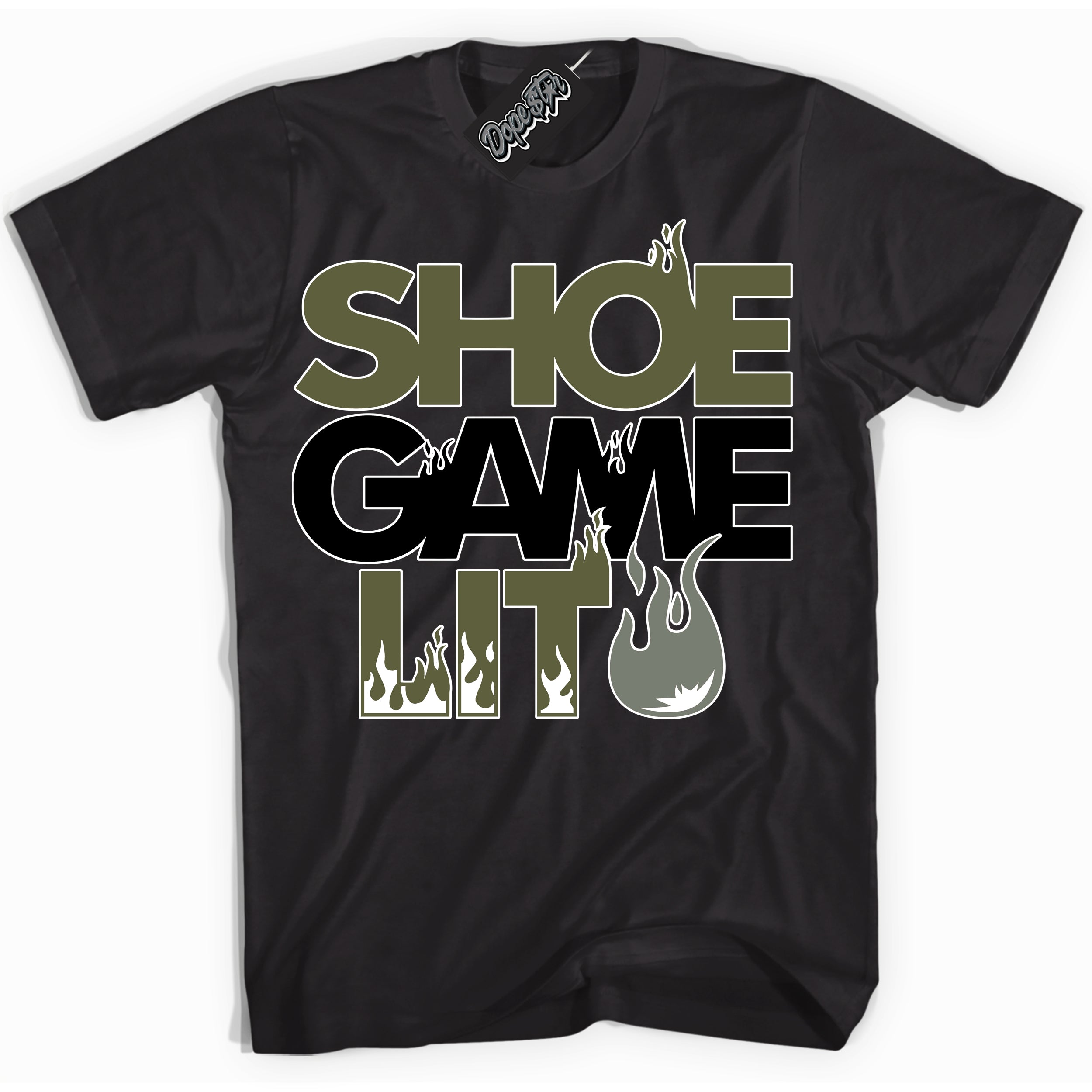 Cool Black Shirt with “ Shoe Game Lit ” design that perfectly matches Craft Olive 4s Sneakers.