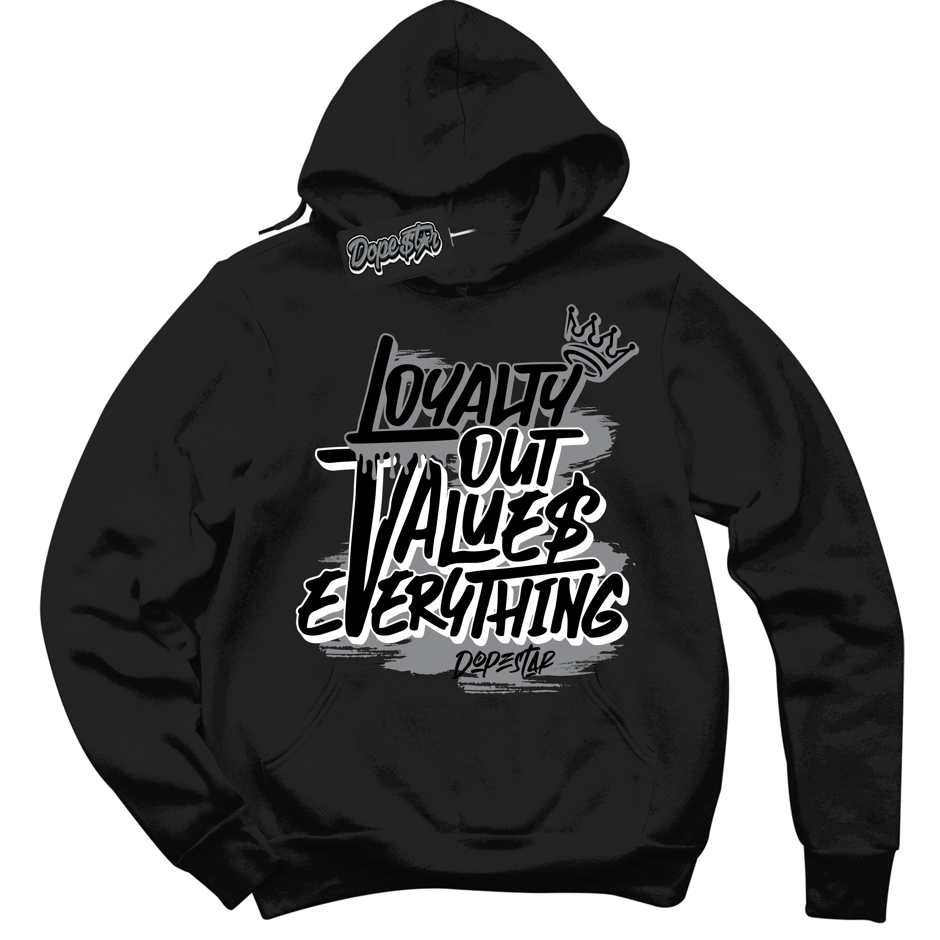 Cool Black Hoodie with “ Loyalty Out Values Everything ”  design that Perfectly Matches  SE Black Canvas 4s Sneakers.