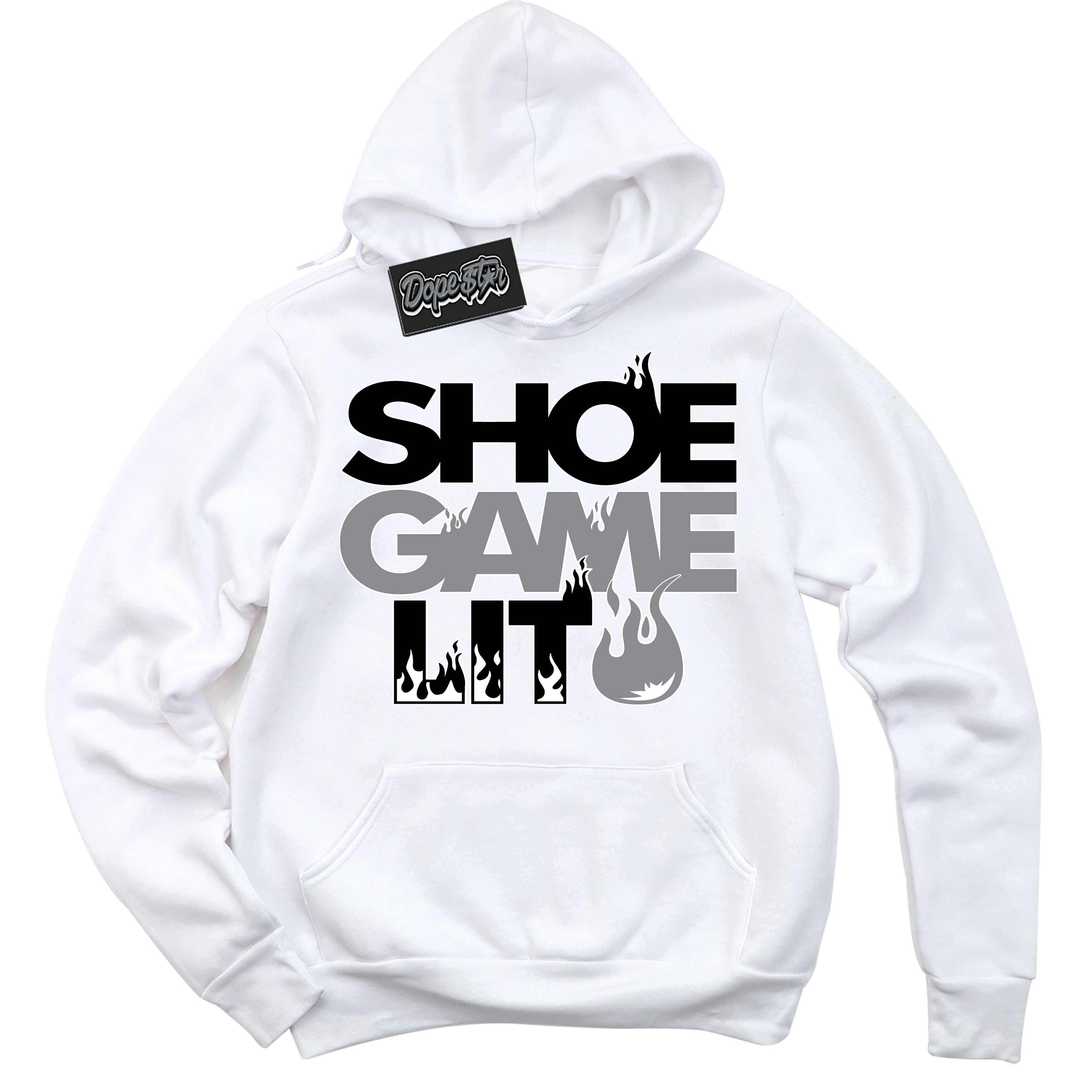 Cool White Hoodie with “ Shoe Game Lit '' design that Perfectly Matches  Black Canvas 4s Sneakers.