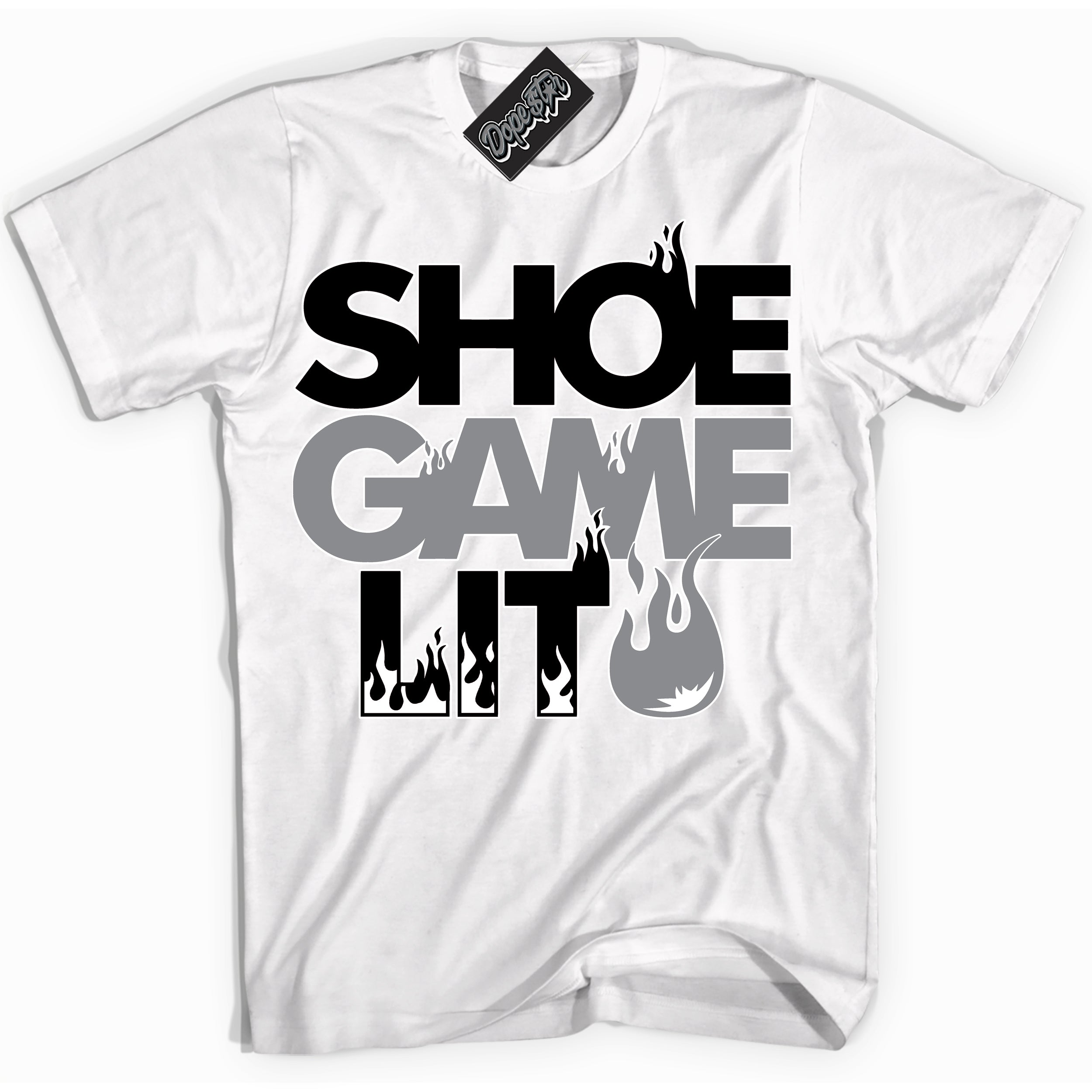 Cool White Shirt with “ Shoe Game Lit ” design that perfectly matches Black Canvas 4s Sneakers.