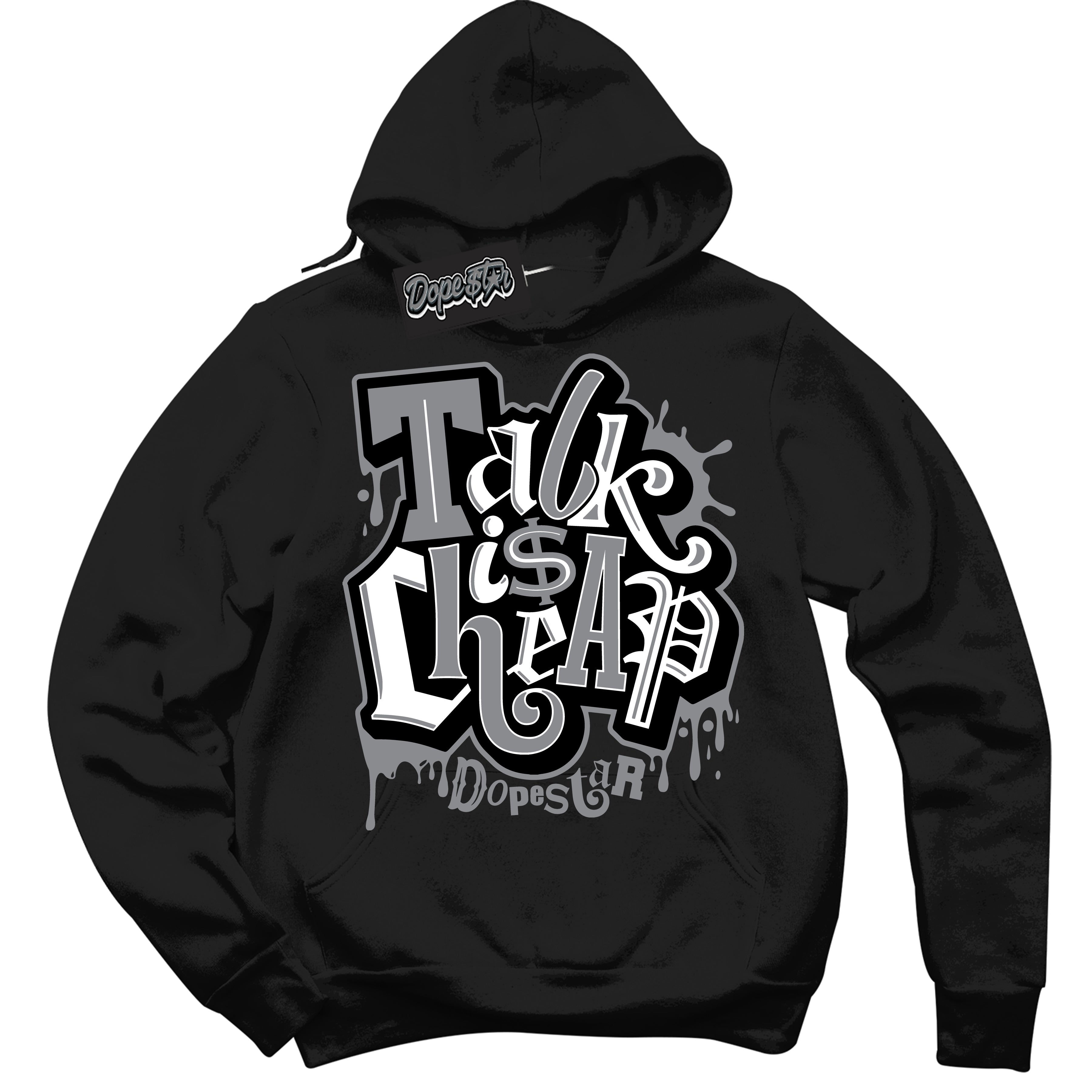 Cool Black Hoodie with “ Talk Is Cheap ”  design that Perfectly Matches Black Canvas 4s Sneakers.