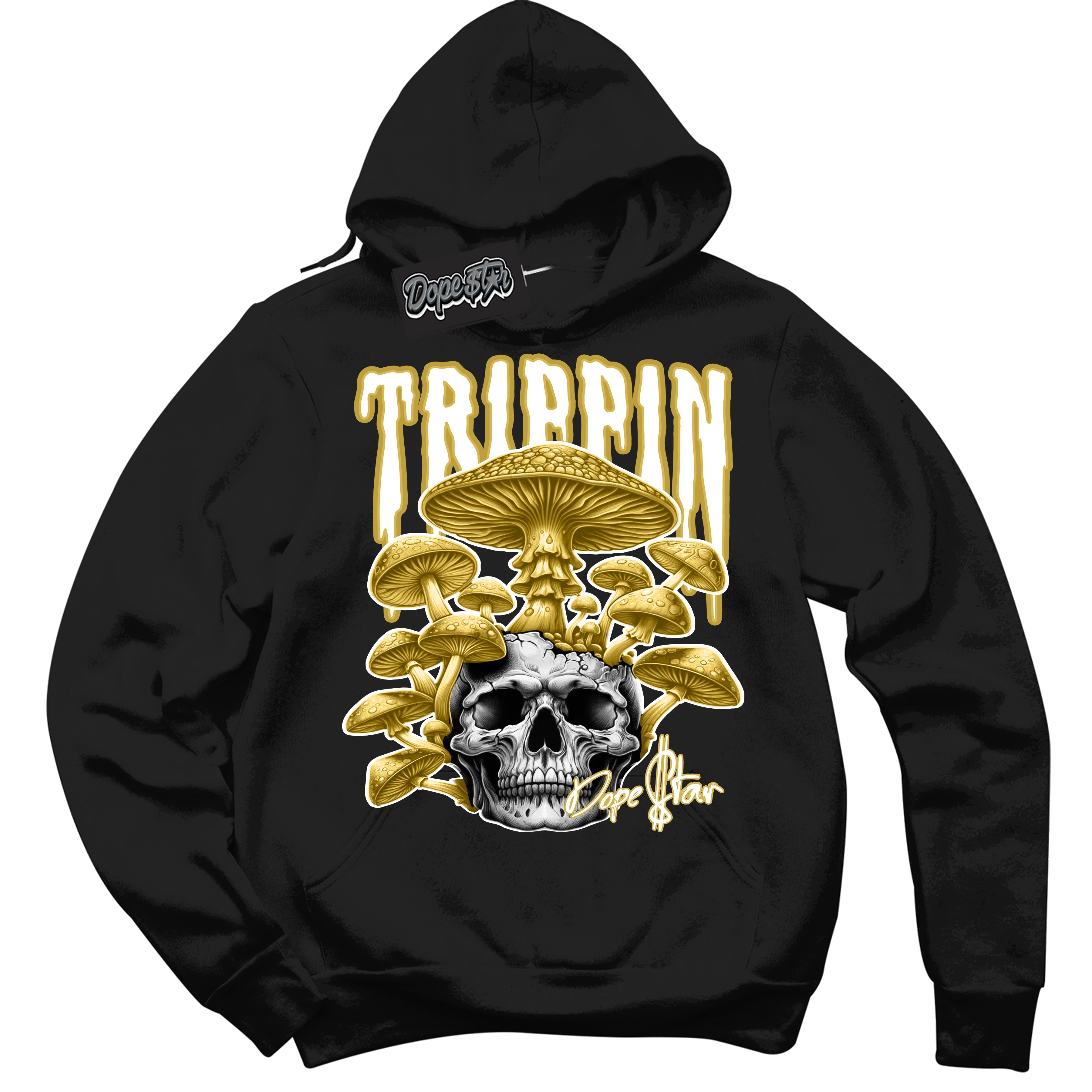 Cool Black Hoodie with “ Trippin”  design that Perfectly Matches Sail Metallic Gold 4s Sneakers.