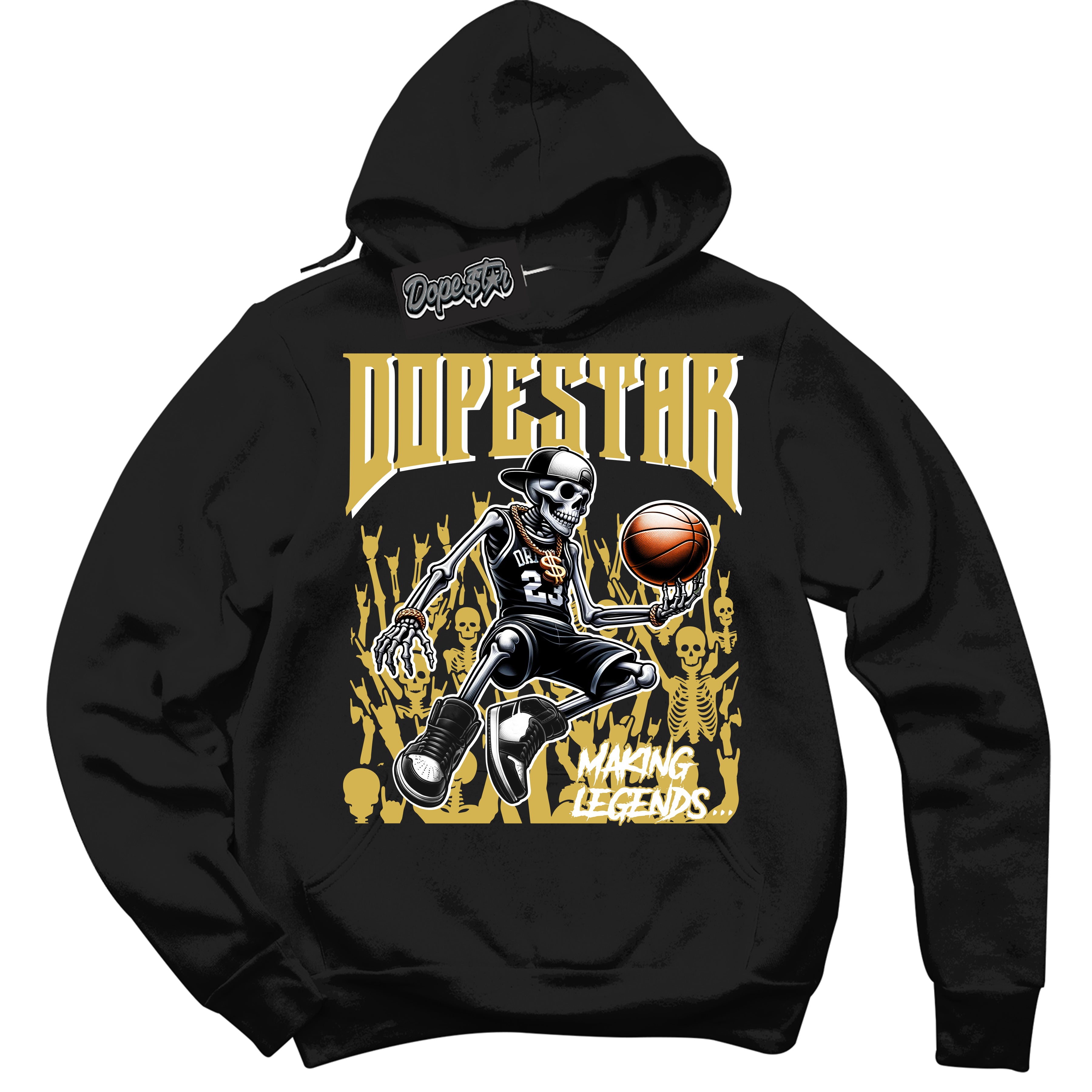 Cool Black Hoodie with “ Making Legends ”  design that Perfectly Matches Sail Metallic Gold 4s Sneakers.