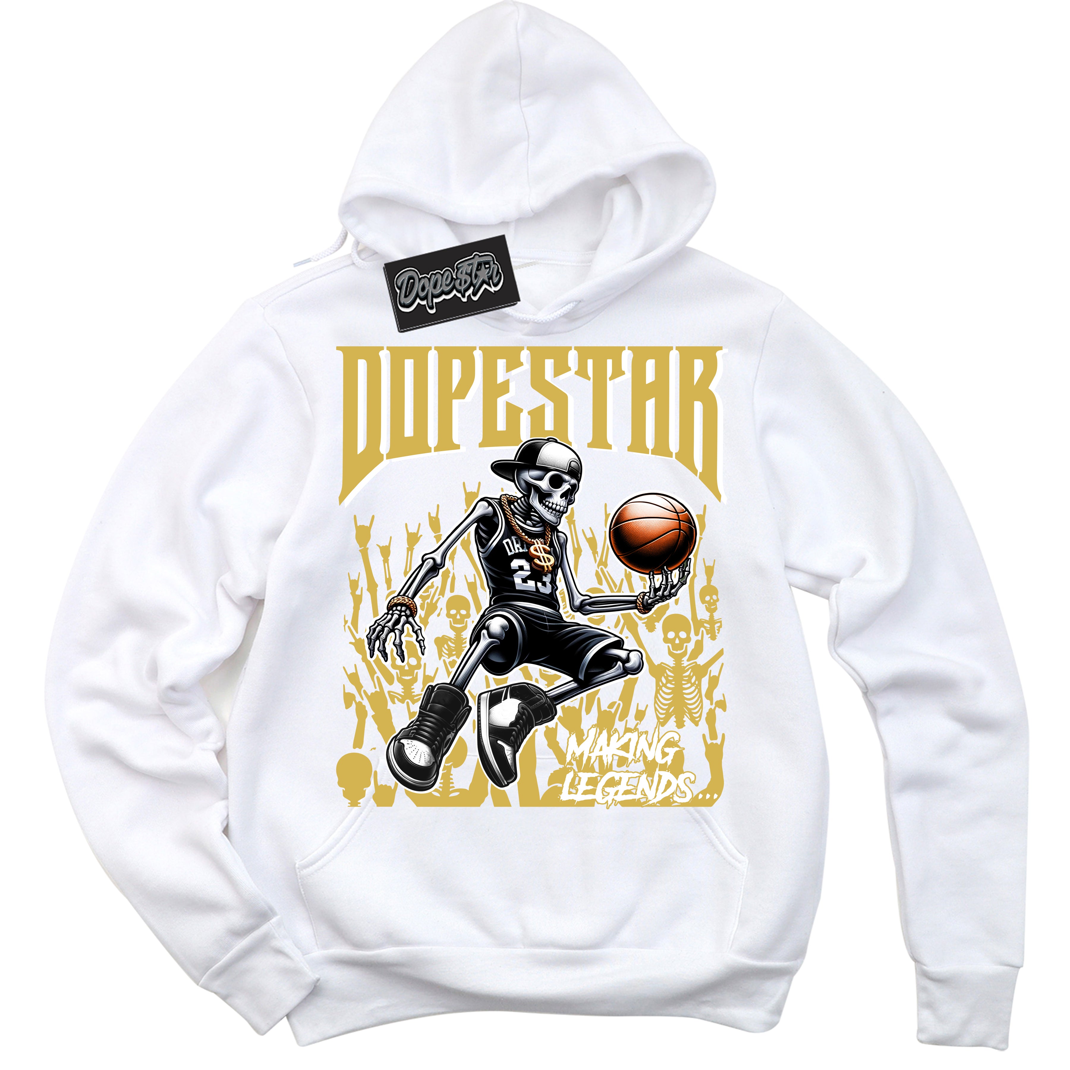 Cool White Hoodie with “ Making Legends ”  design that Perfectly Matches Sail Metallic Gold 4s Sneakers.