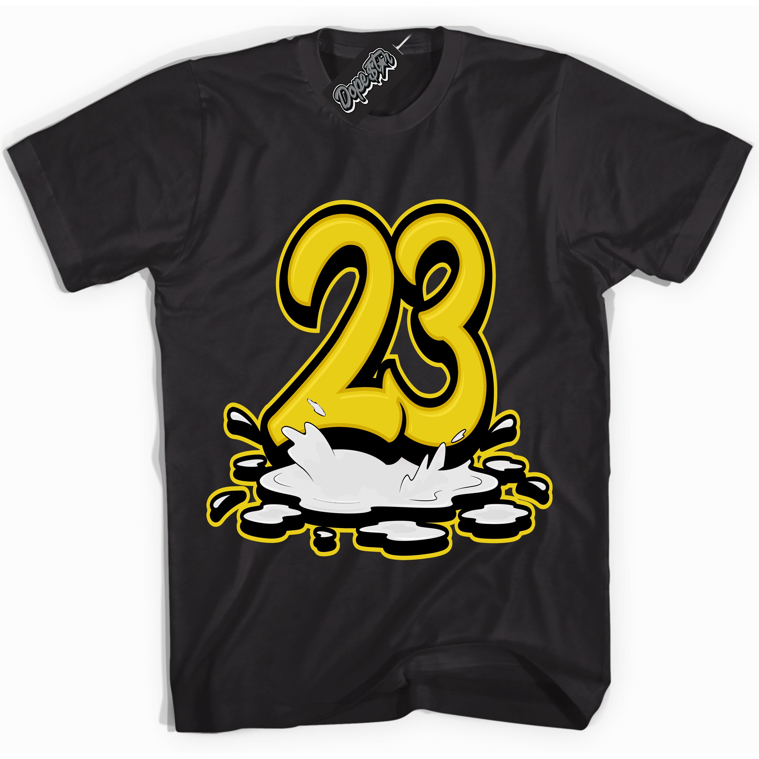 Cool Black Shirt with “ 23 Melting” design that perfectly matches Vivid Sulfur 4s Jordans.