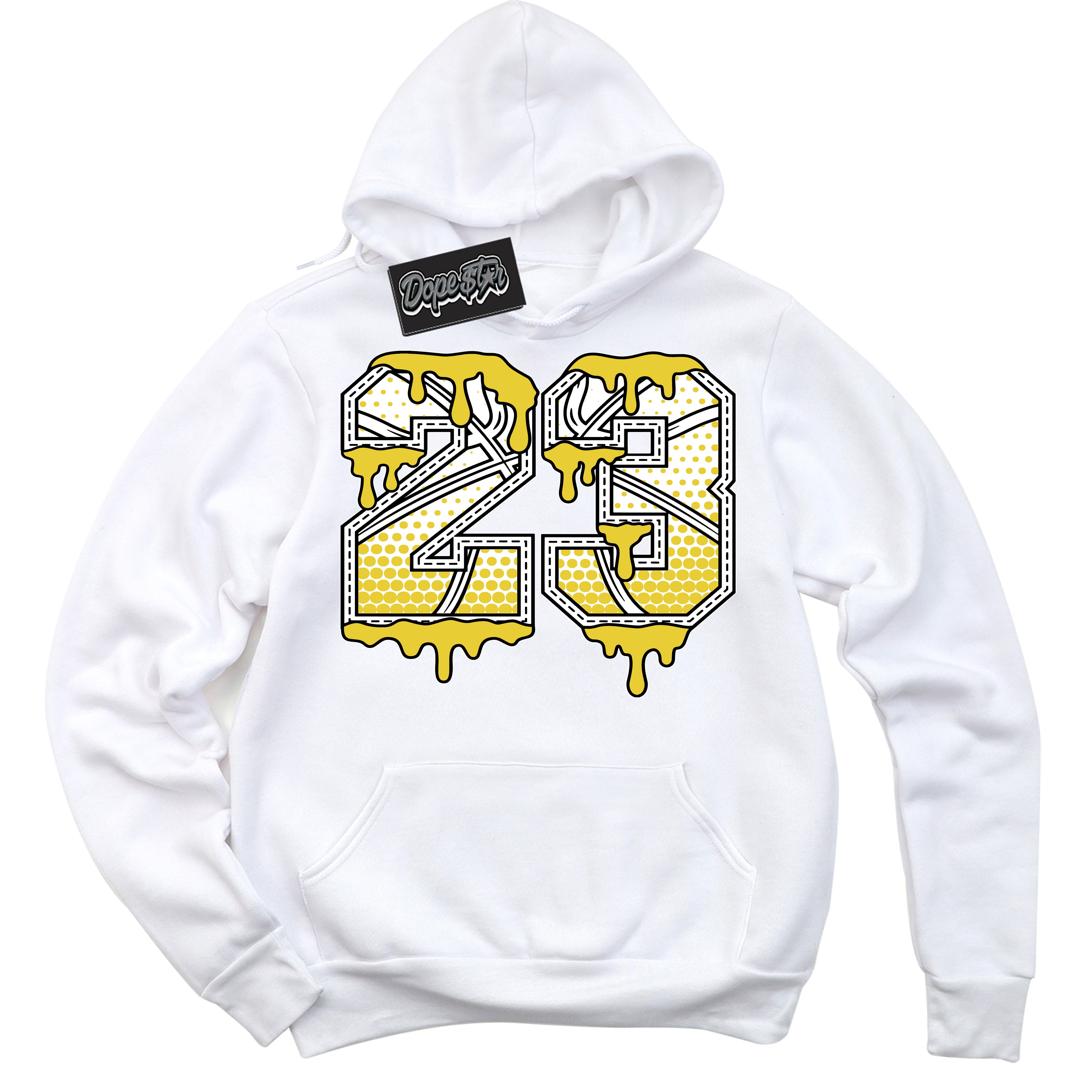 Cool White Hoodie with “ 23 Ball ”  design that Perfectly Matches Vivid Sulfur 4s Jordans.
