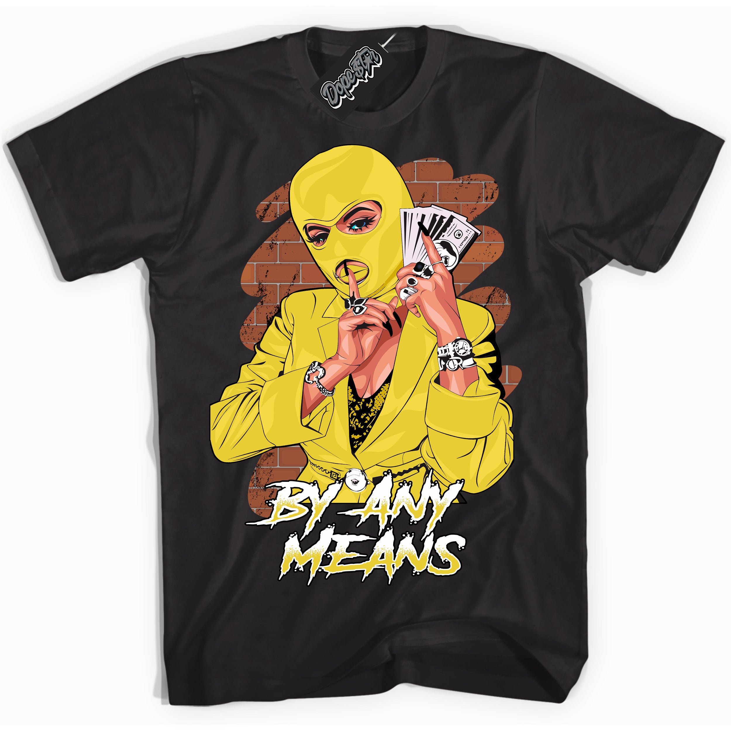 Cool Black Shirt with “ By Any Means” design that perfectly matches Vivid Sulfur 4s Jordans.