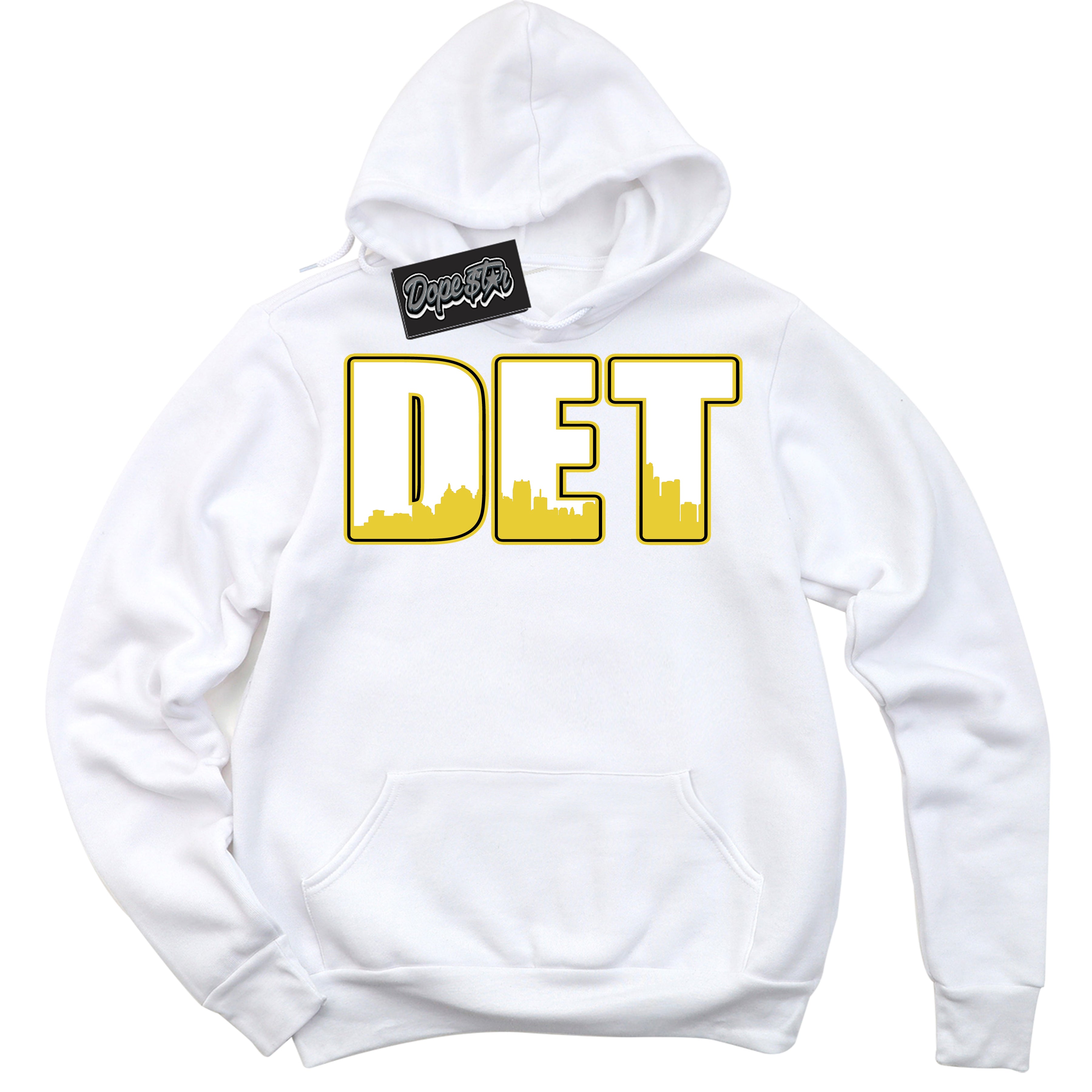 Cool White Hoodie with “ Detroit ”  design that Perfectly Matches Vivid Sulfur 4s Jordans.
