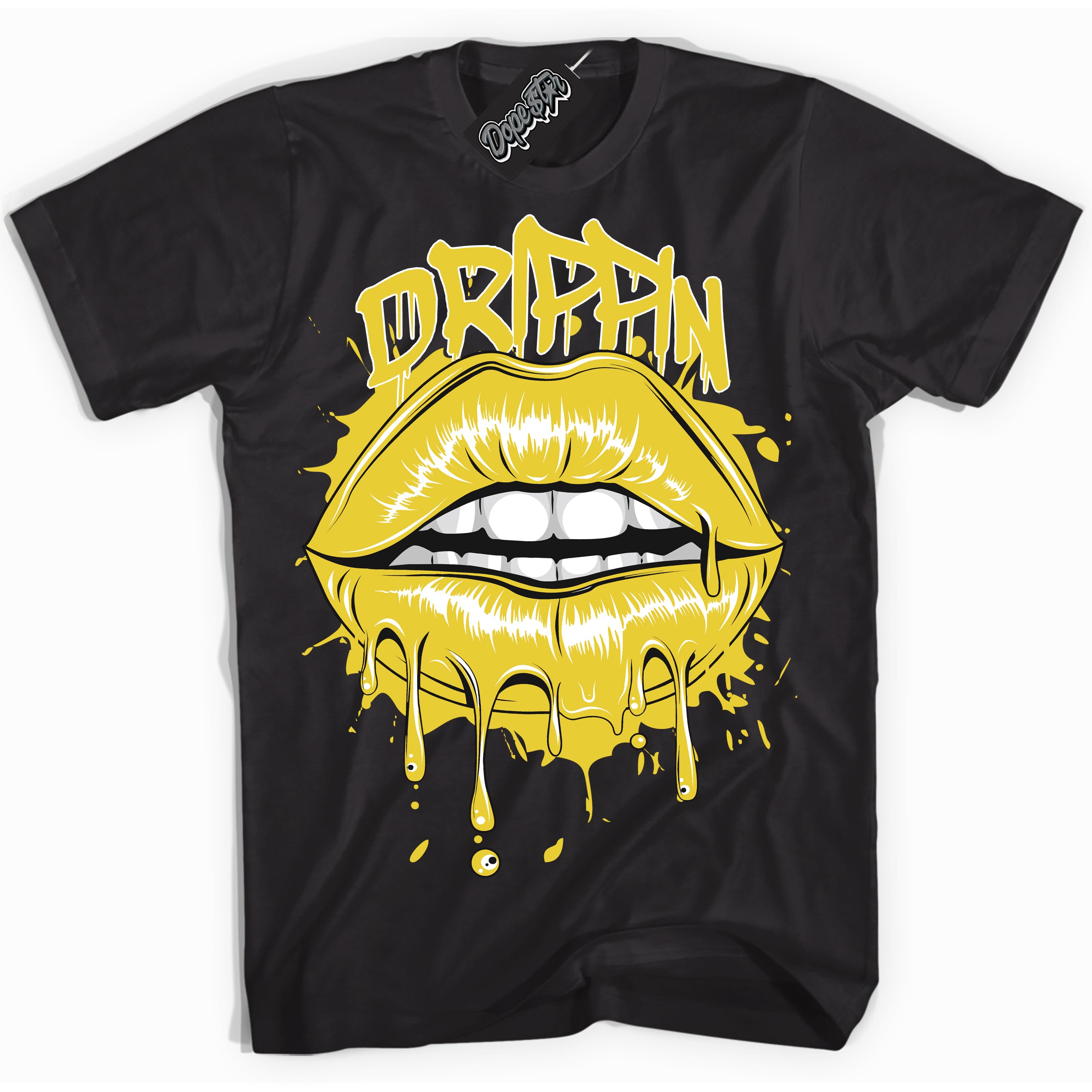 Cool Black Shirt with “ Drippin” design that perfectly matches Vivid Sulfur 4s Jordans.
