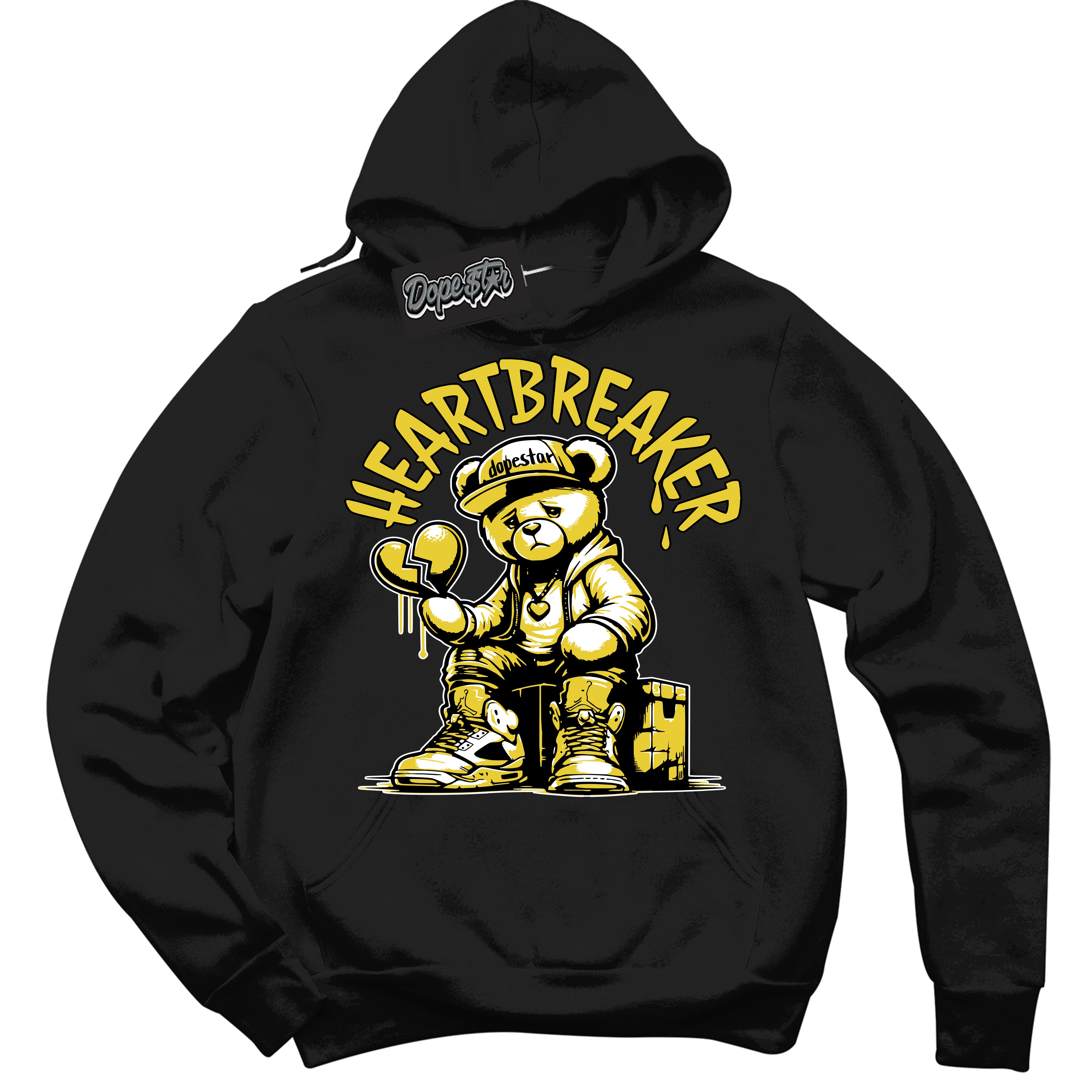 Cool Black Hoodie with “ Heartbreaker Bear ”  design that Perfectly Matches Vivid Sulfur 4s Jordans.
