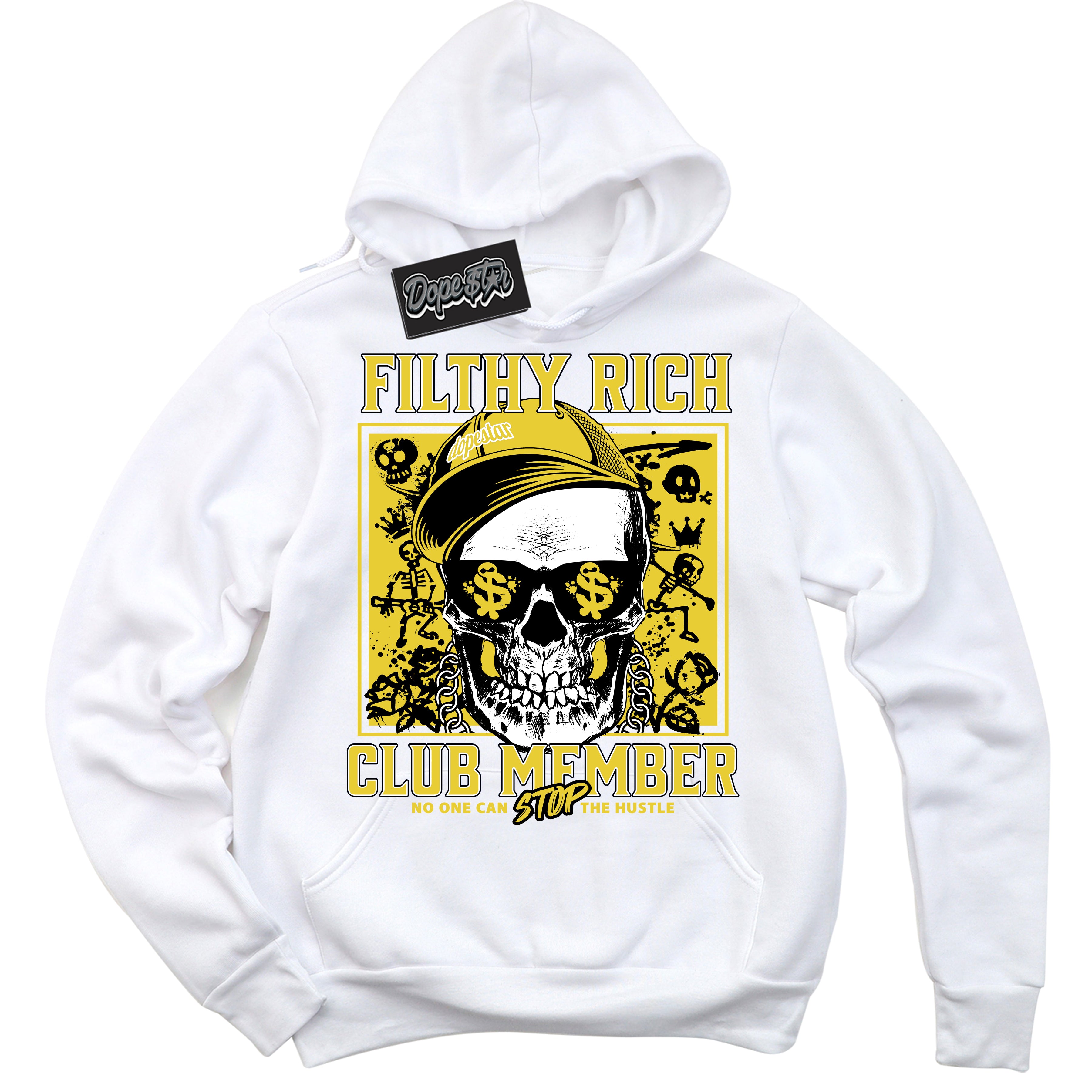 Cool White Hoodie with “ Filthy Rich ”  design that Perfectly Matches Vivid Sulfur 4s Sneakers.