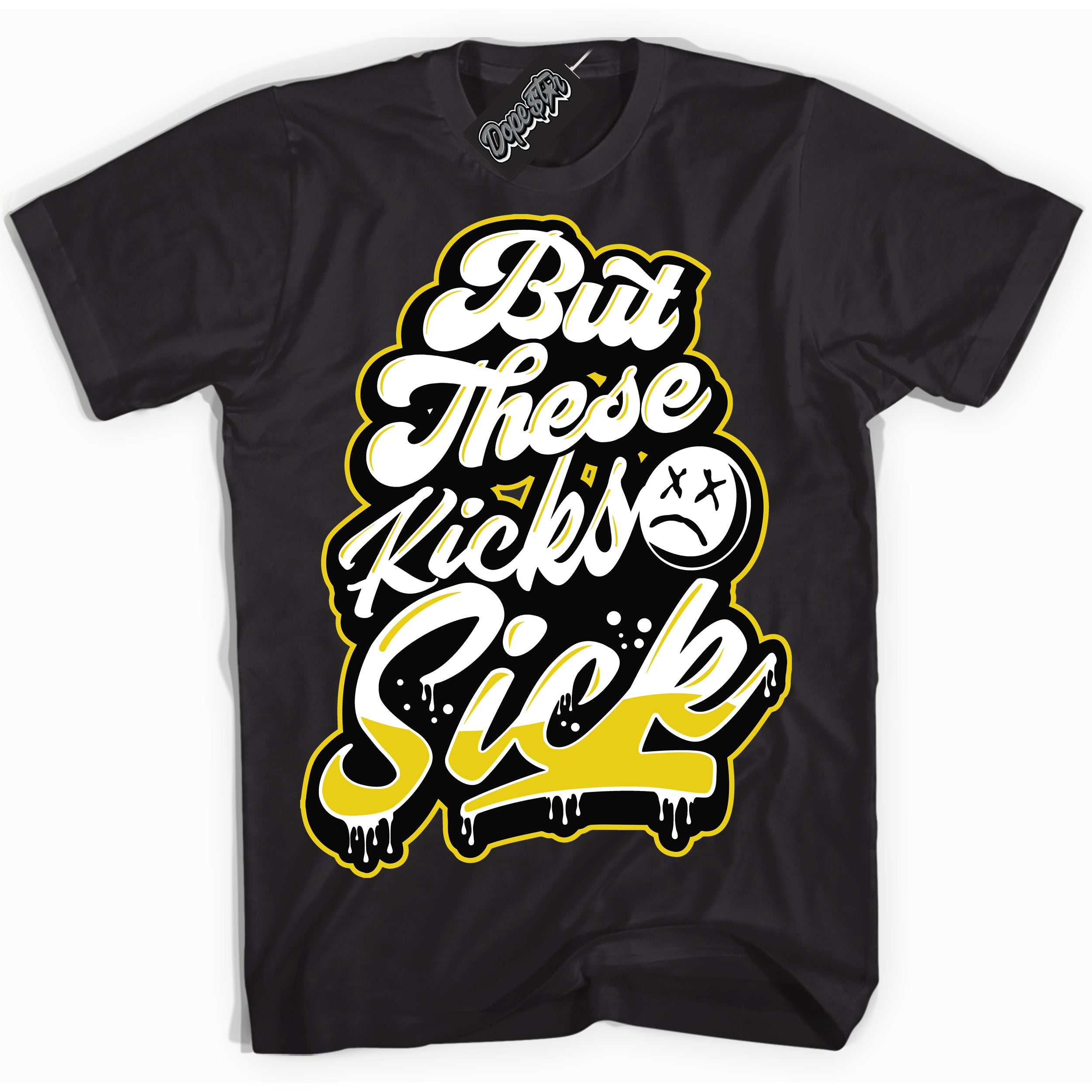 Cool Black Shirt with “ Kick Sick” design that perfectly matches Vivid Sulfur 4s Jordans.
