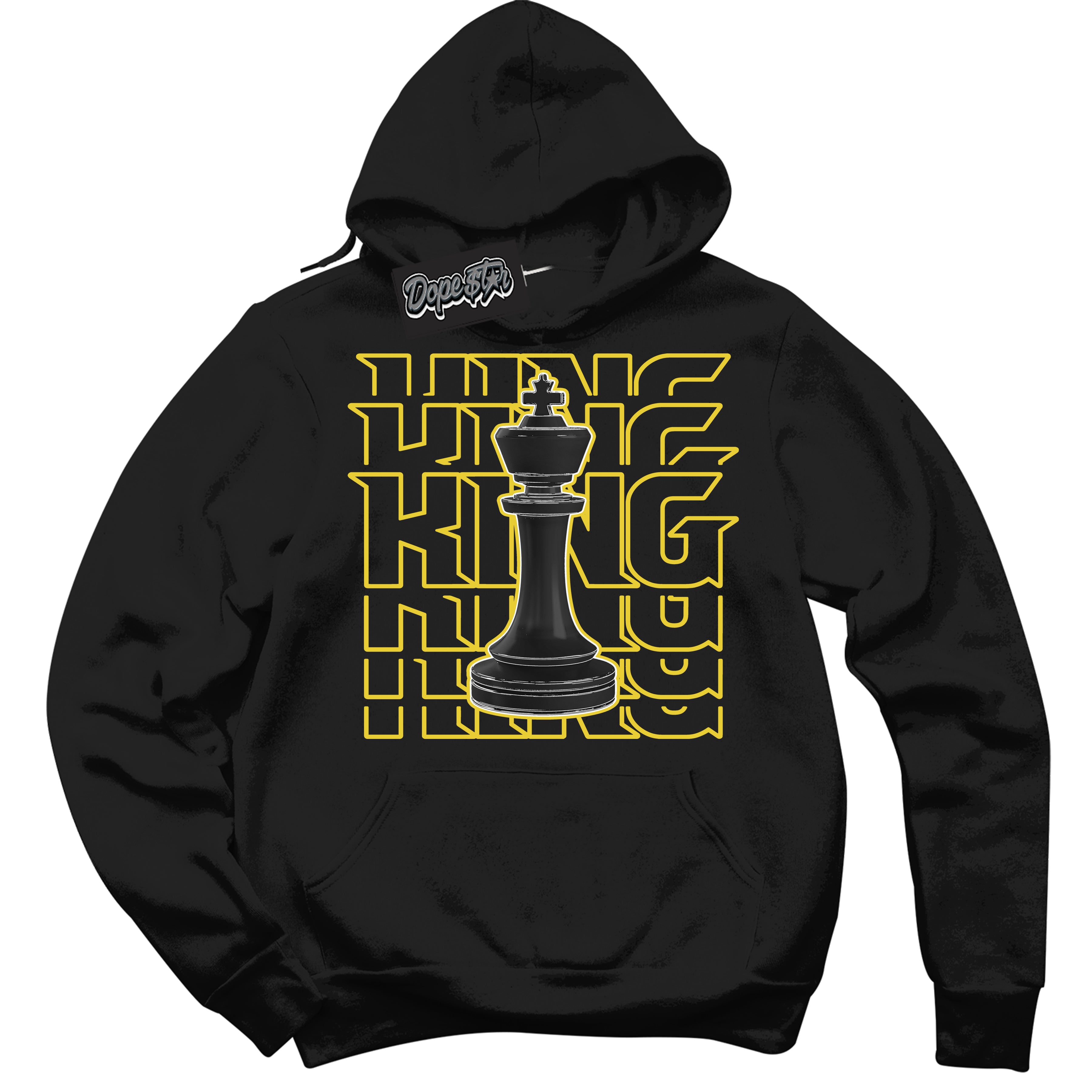 Cool Black Hoodie with “ King Chess ”  design that Perfectly Matches Vivid Sulfur 4s Jordans.
