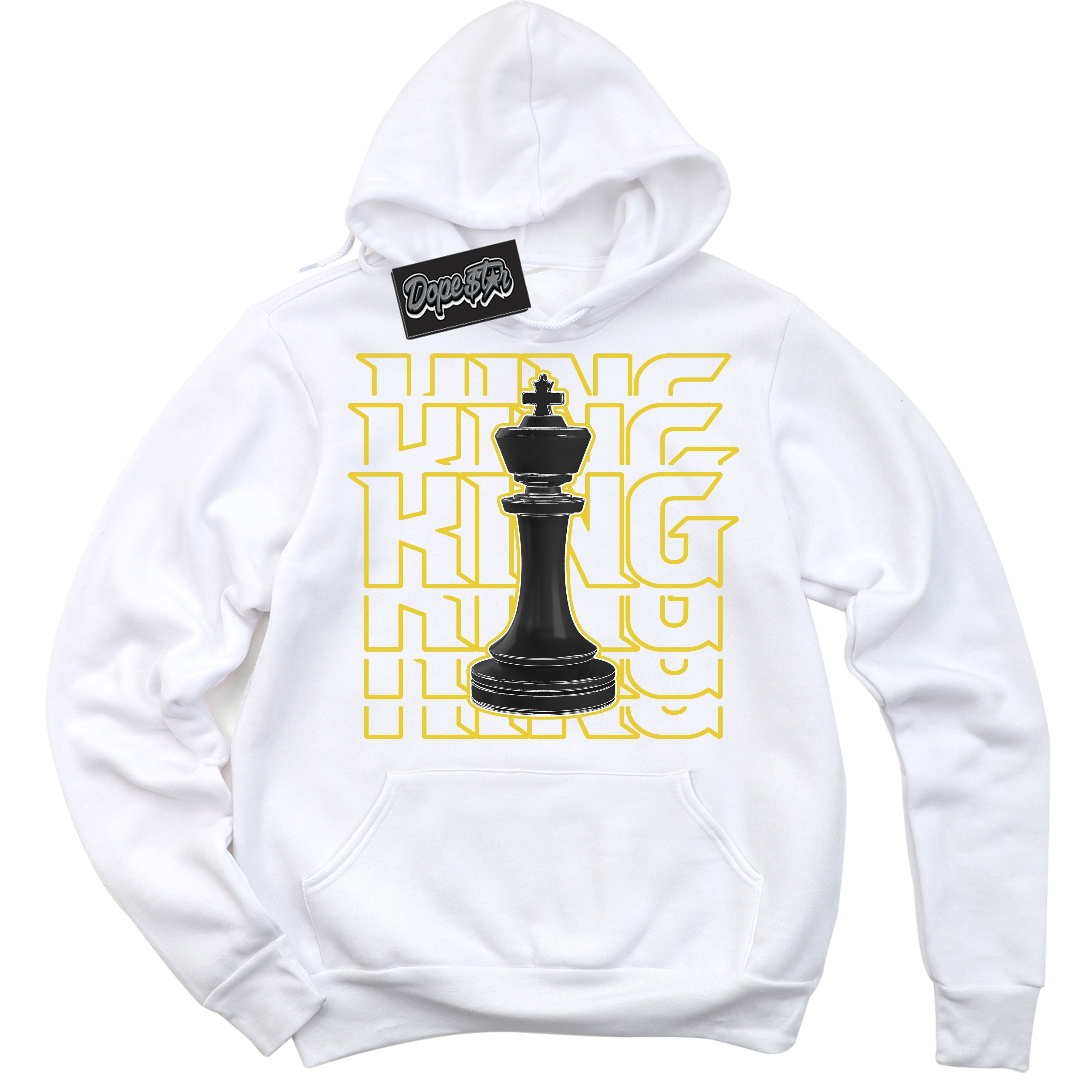 Cool White Hoodie with “ King Chess ”  design that Perfectly Matches Vivid Sulfur 4s Jordans.
