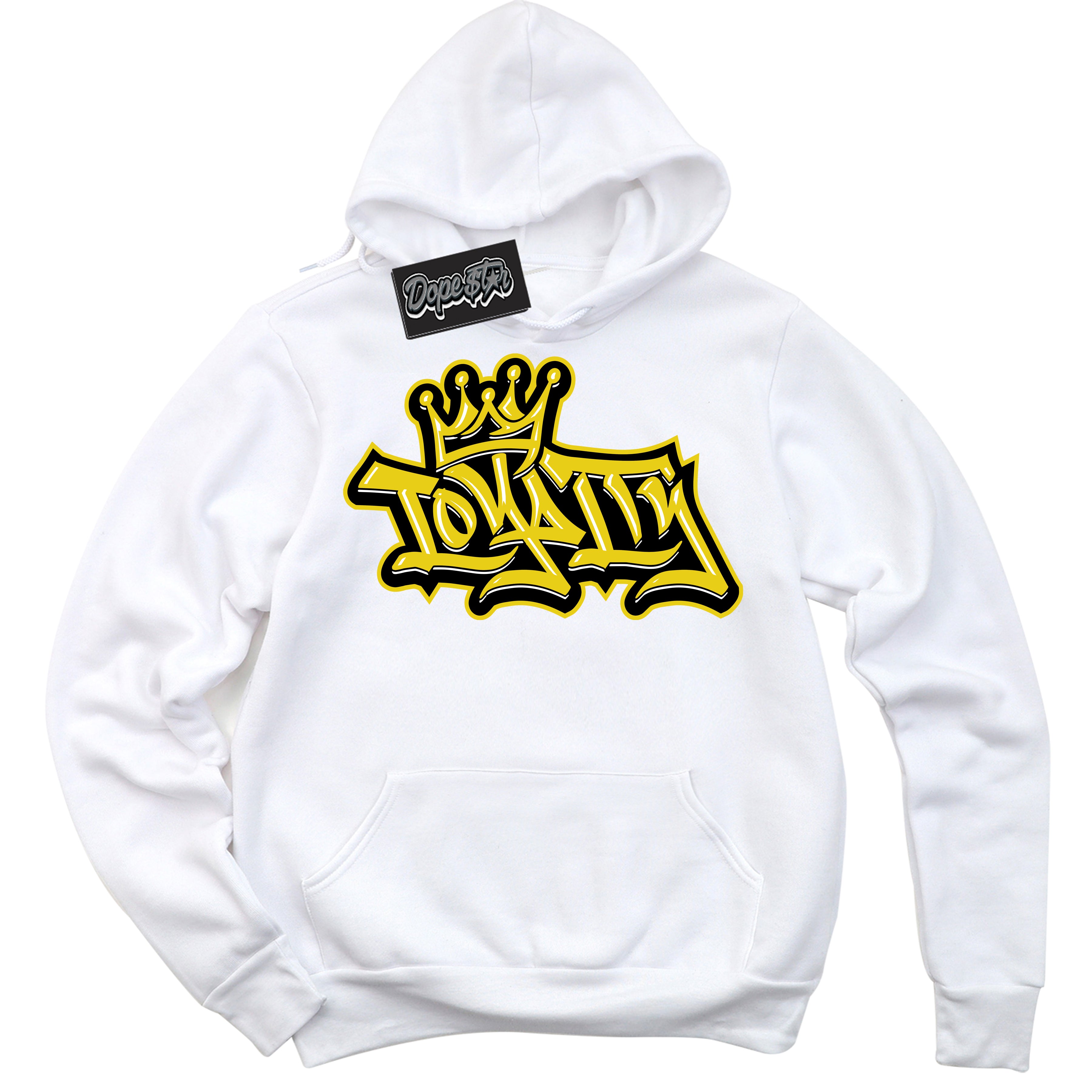 Cool White Hoodie with “ Loyalty Crown ”  design that Perfectly Matches Vivid Sulfur 4s Jordans.
