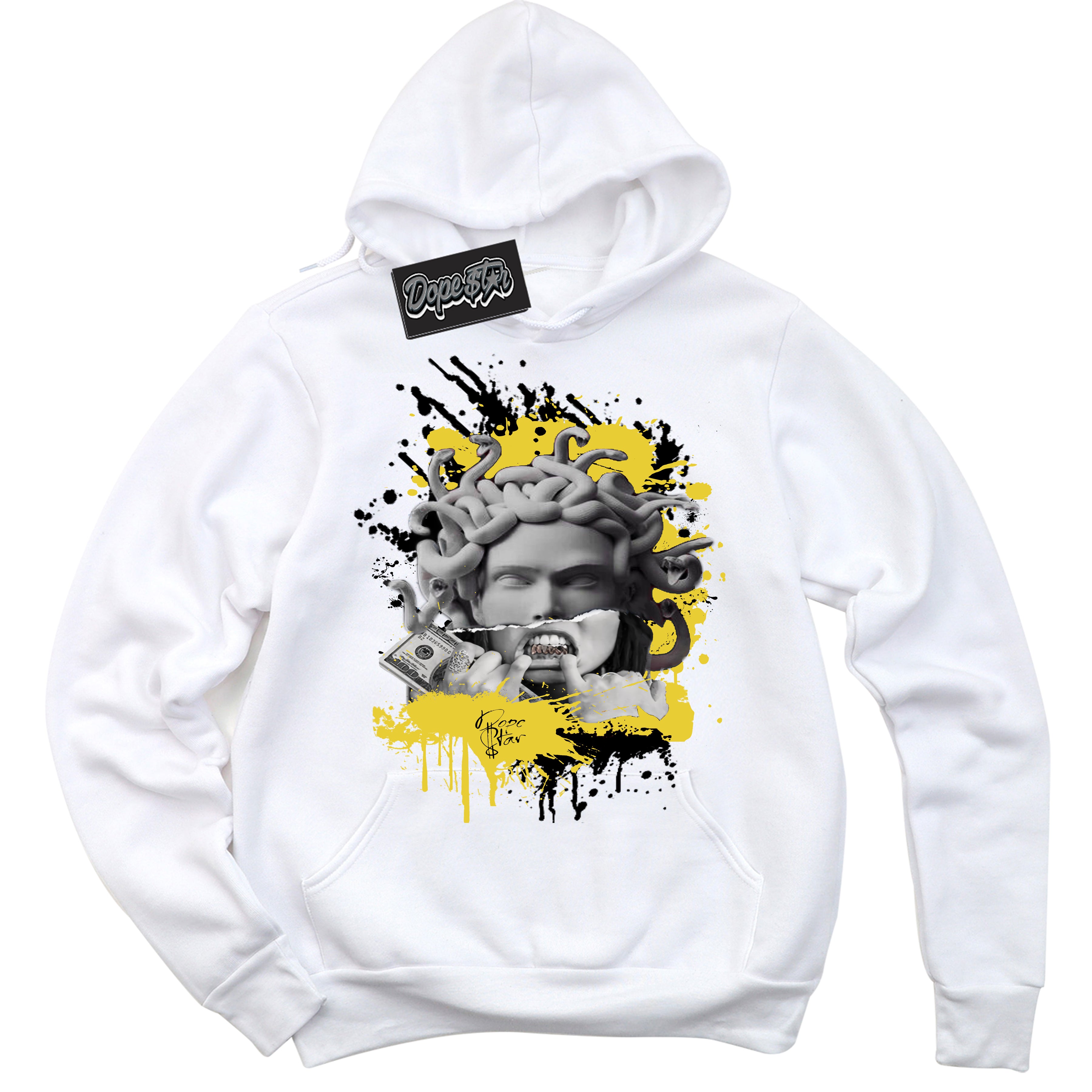 Cool White Hoodie with “ Medusa ”  design that Perfectly Matches Vivid Sulfur 4s Jordans.
