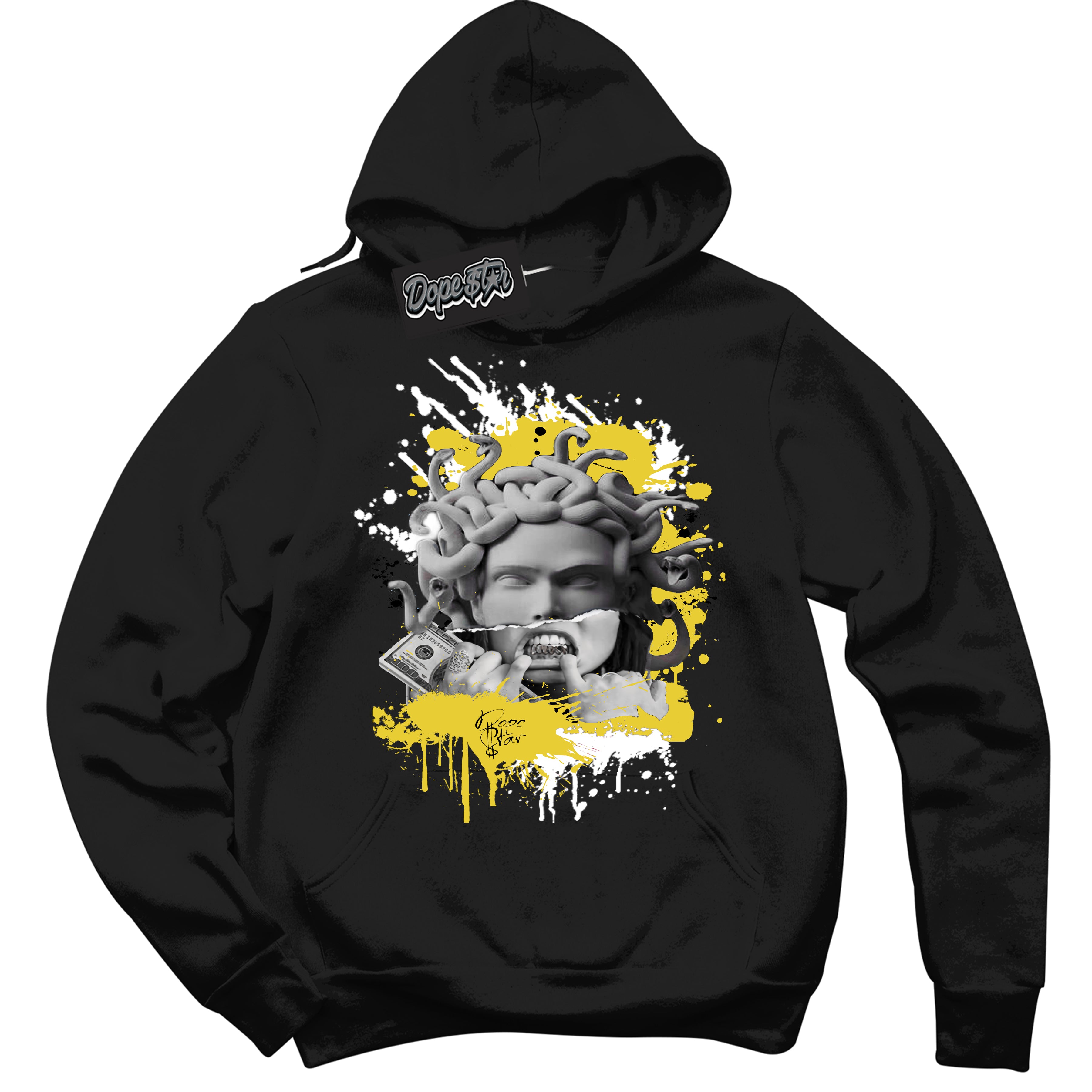 Cool Black Hoodie with “ Medusa ”  design that Perfectly Matches Vivid Sulfur 4s Jordans.
