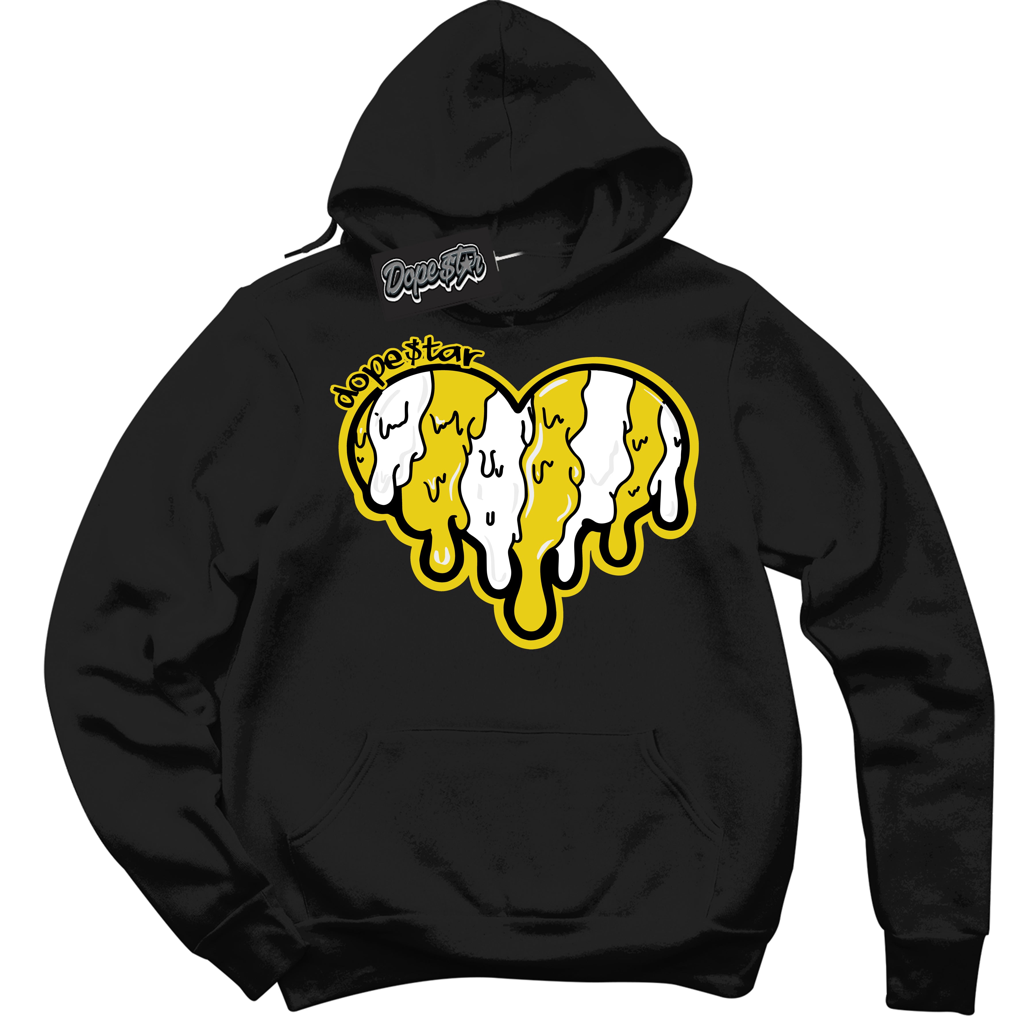 Cool Black Hoodie with “ Melting Heart ”  design that Perfectly Matches Vivid Sulfur 4s Jordans.
