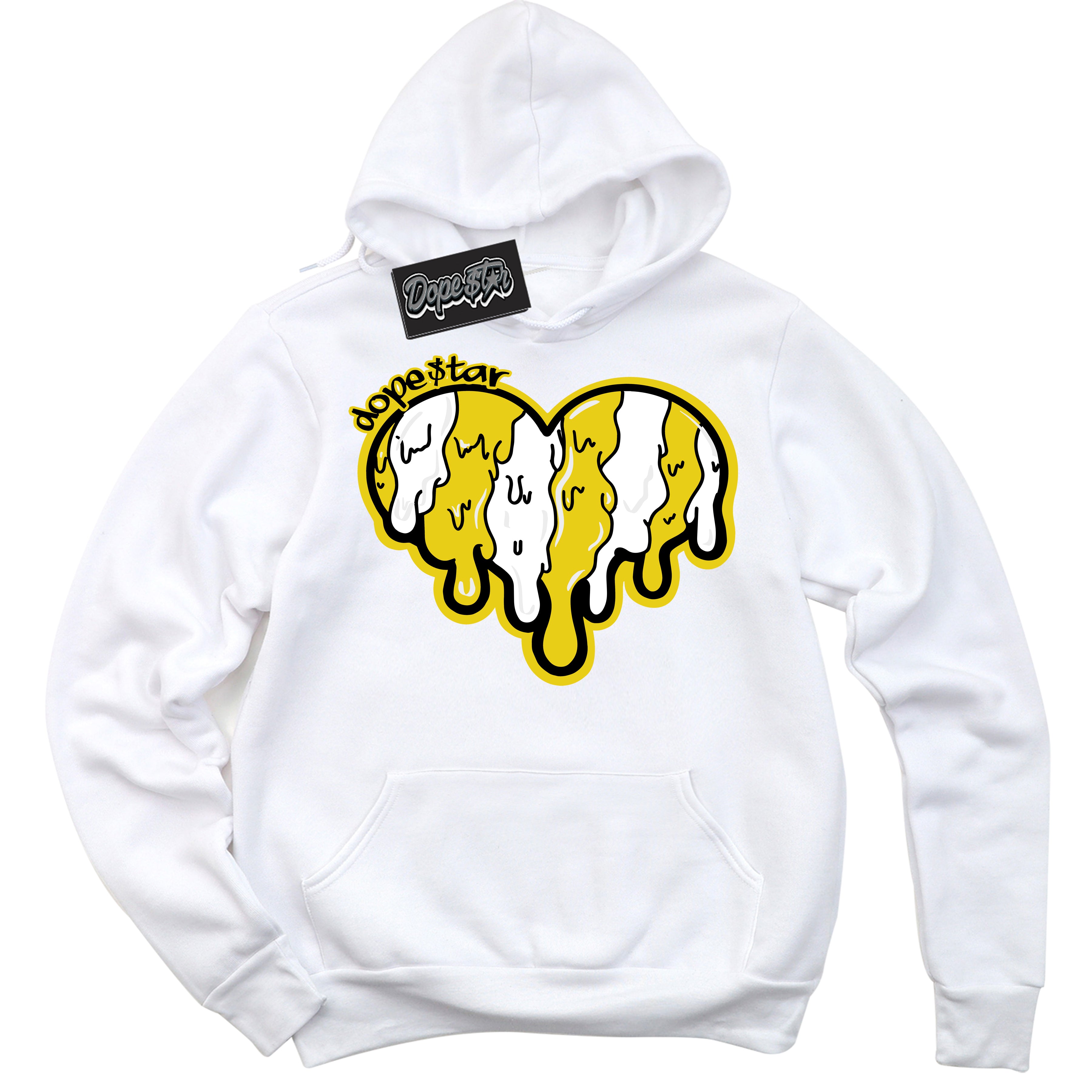 Cool White Hoodie with “ Melting Heart ”  design that Perfectly Matches Vivid Sulfur 4s Jordans.
