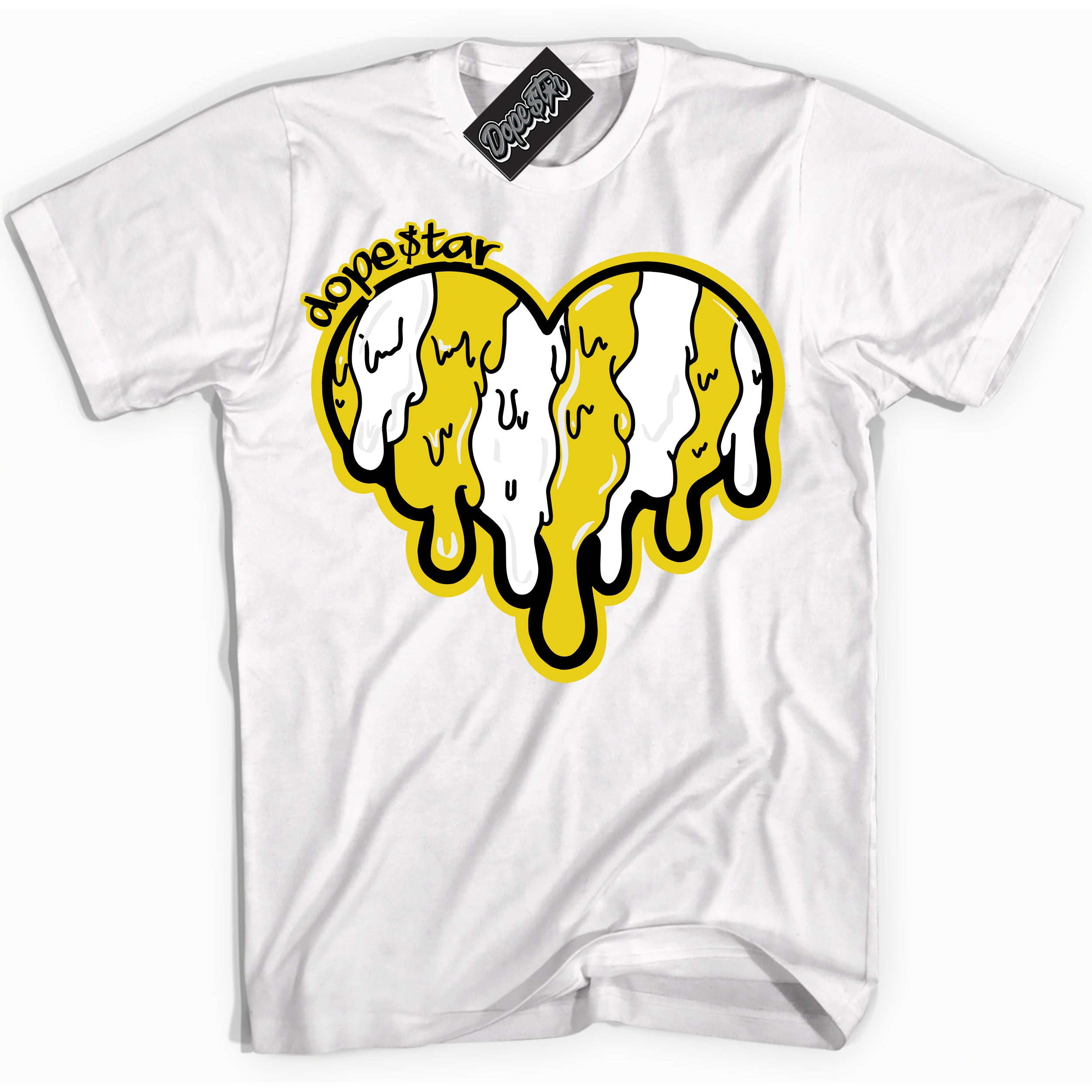 Cool White Shirt with “ Melting Heart” design that perfectly matches Vivid Sulfur 4s Jordans.
