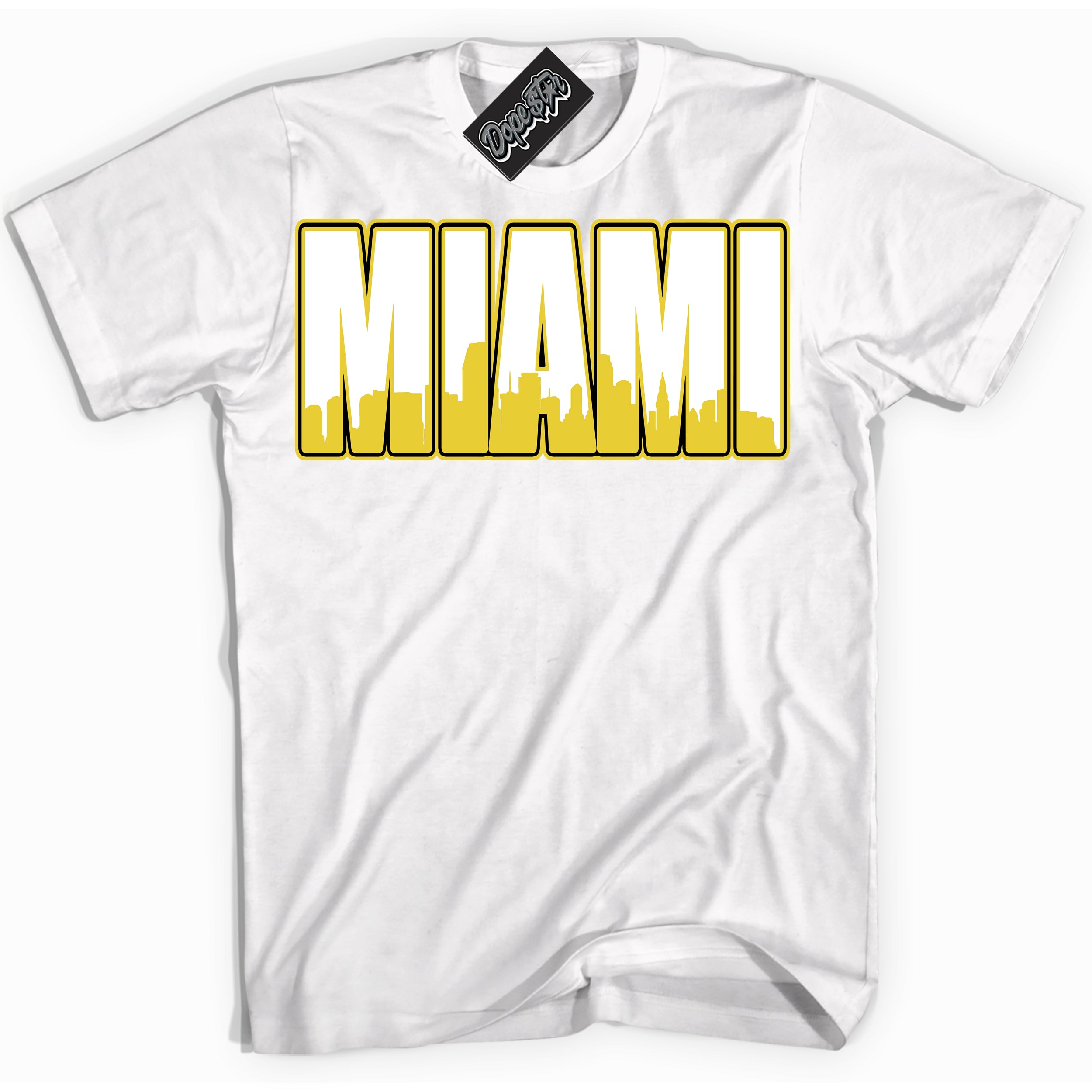 Cool White Shirt with “ Miami” design that perfectly matches Vivid Sulfur 4s Jordans.
