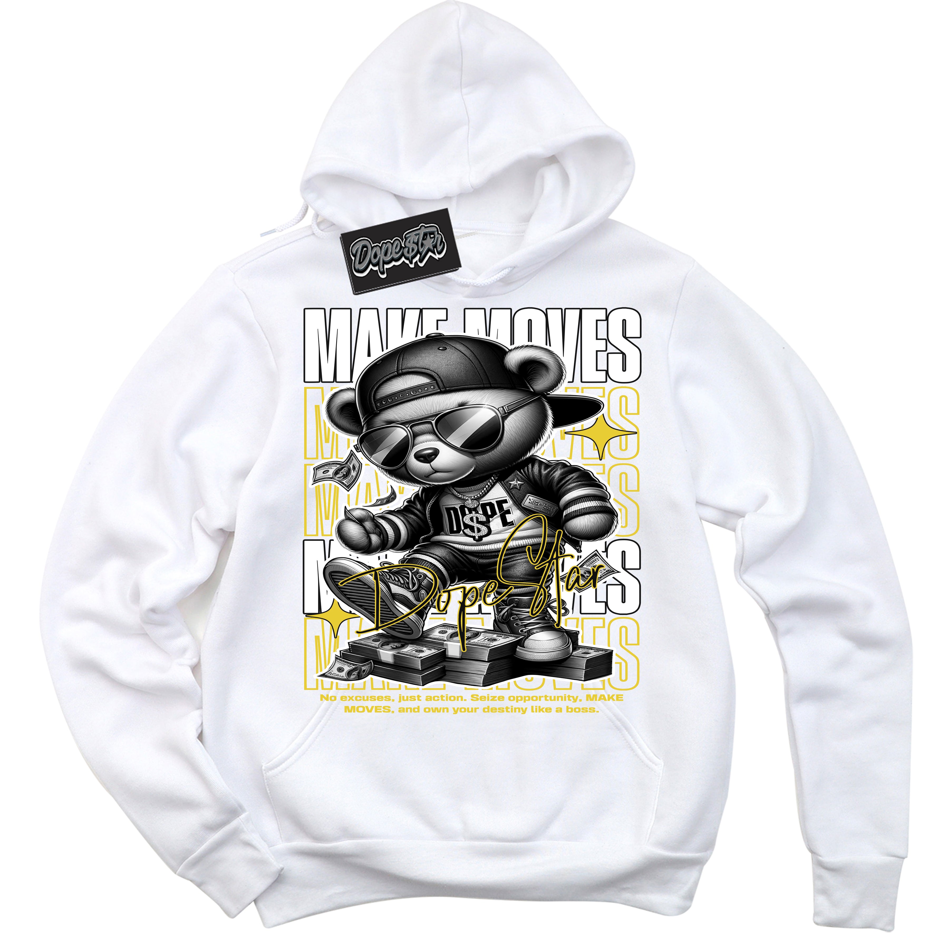 Cool White Hoodie with “ Makin Moves ”  design that Perfectly Matches Vivid Sulfur 4s Sneakers.