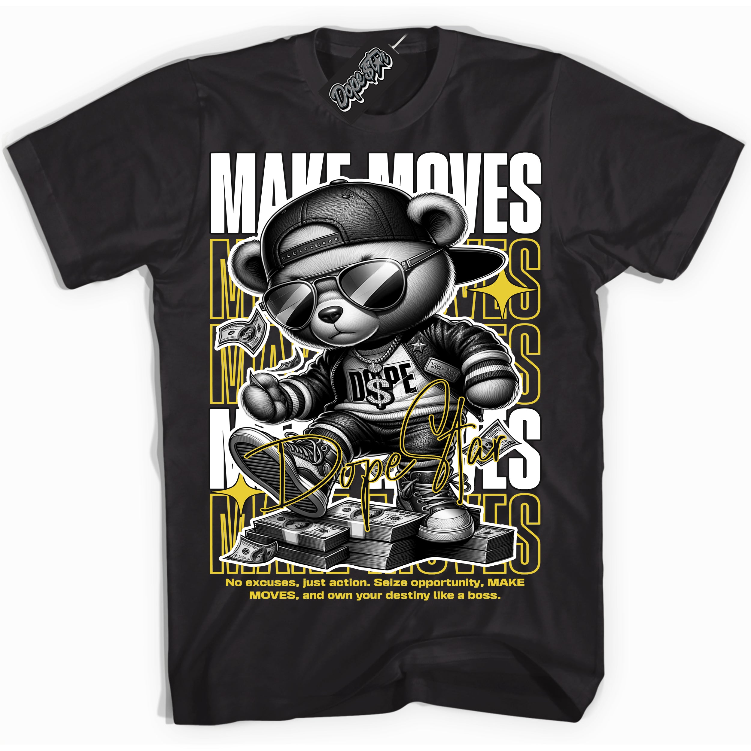 Cool Black Shirt with “ Makin Moves” design that perfectly matches Vivid Sulfur 4s Sneakers.