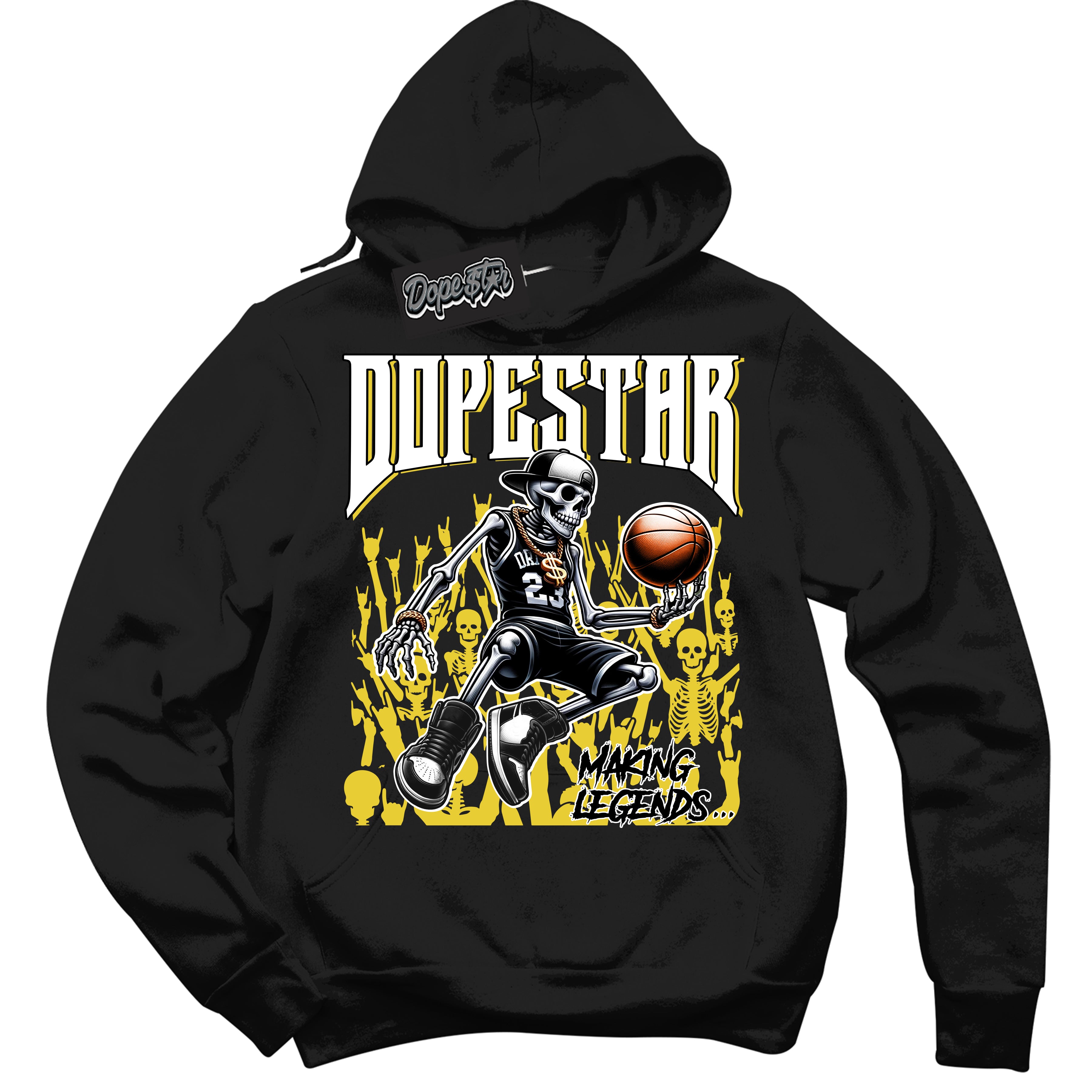 Cool Black Hoodie with “ Making Legends ”  design that Perfectly Matches Vivid Sulfur 4s Sneakers.