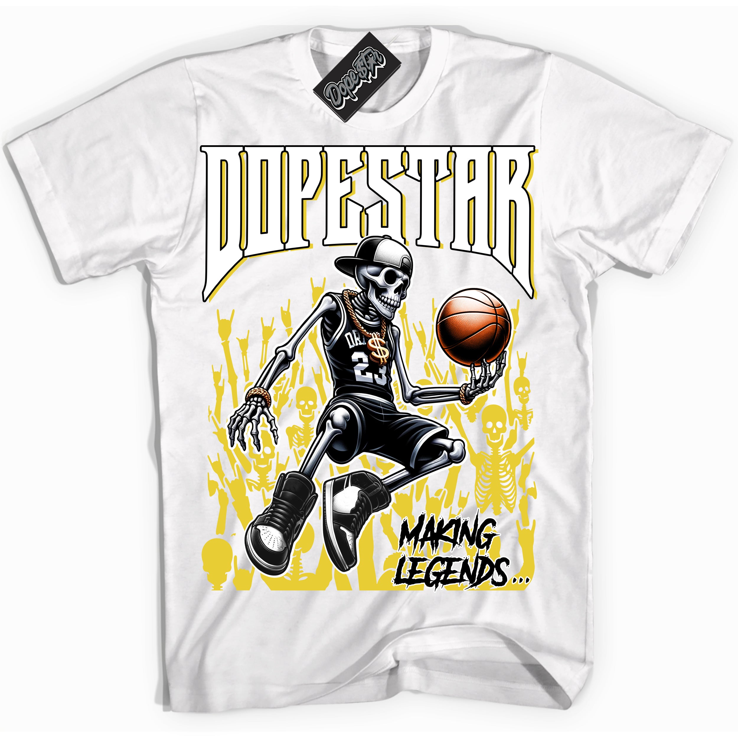 Cool White Shirt with “ Making Legends ” design that perfectly matches Vivid Sulfur 4s Sneakers.