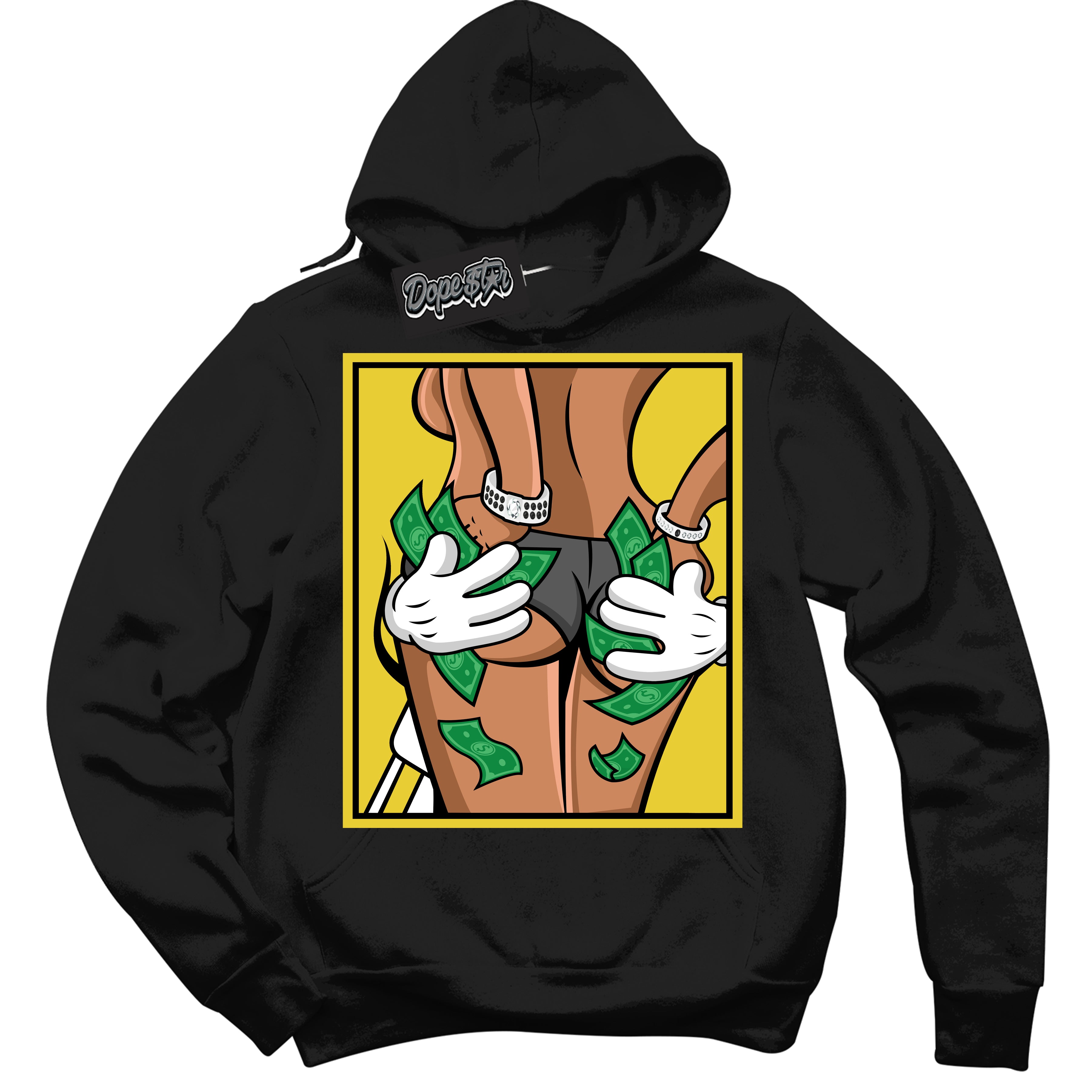 Cool Black Hoodie with “ Money Hands ”  design that Perfectly Matches Vivid Sulfur 4s Jordans.
